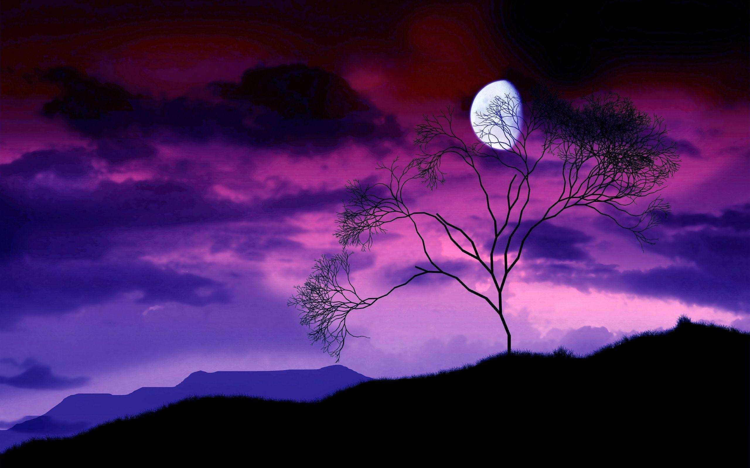 2560x1600 Artistic night scene of a gibbous moon in a sky with purple, Desktop