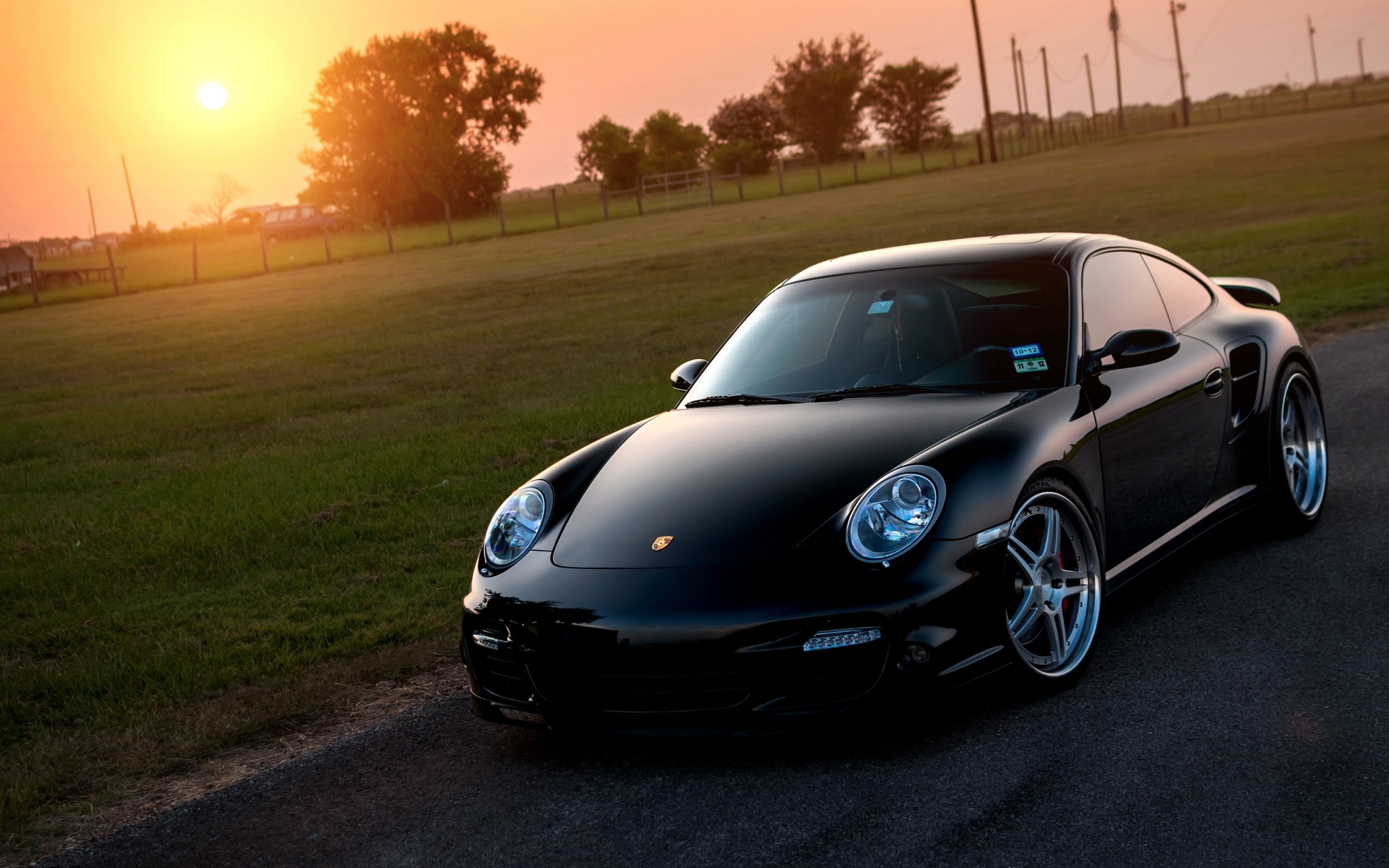 2880x1800 Wallpaper 4k porsche, turbo, black, front, sun, grass, reflections 4k Wallpaper, Desktop