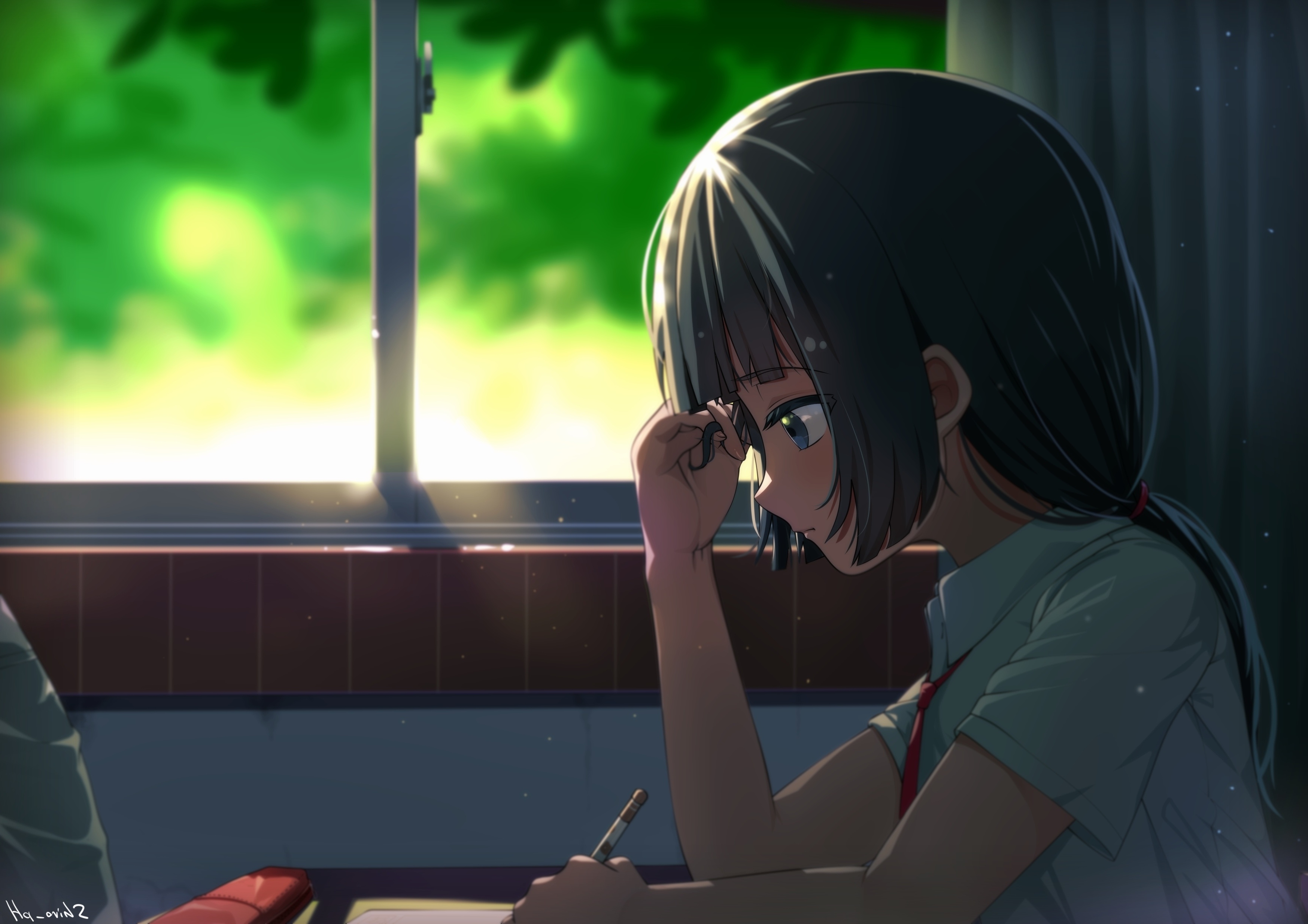 3510x2480 Wallpaper Windows, Studying, Classroom, Profile View, Ponytail, Anime Girl:, Desktop