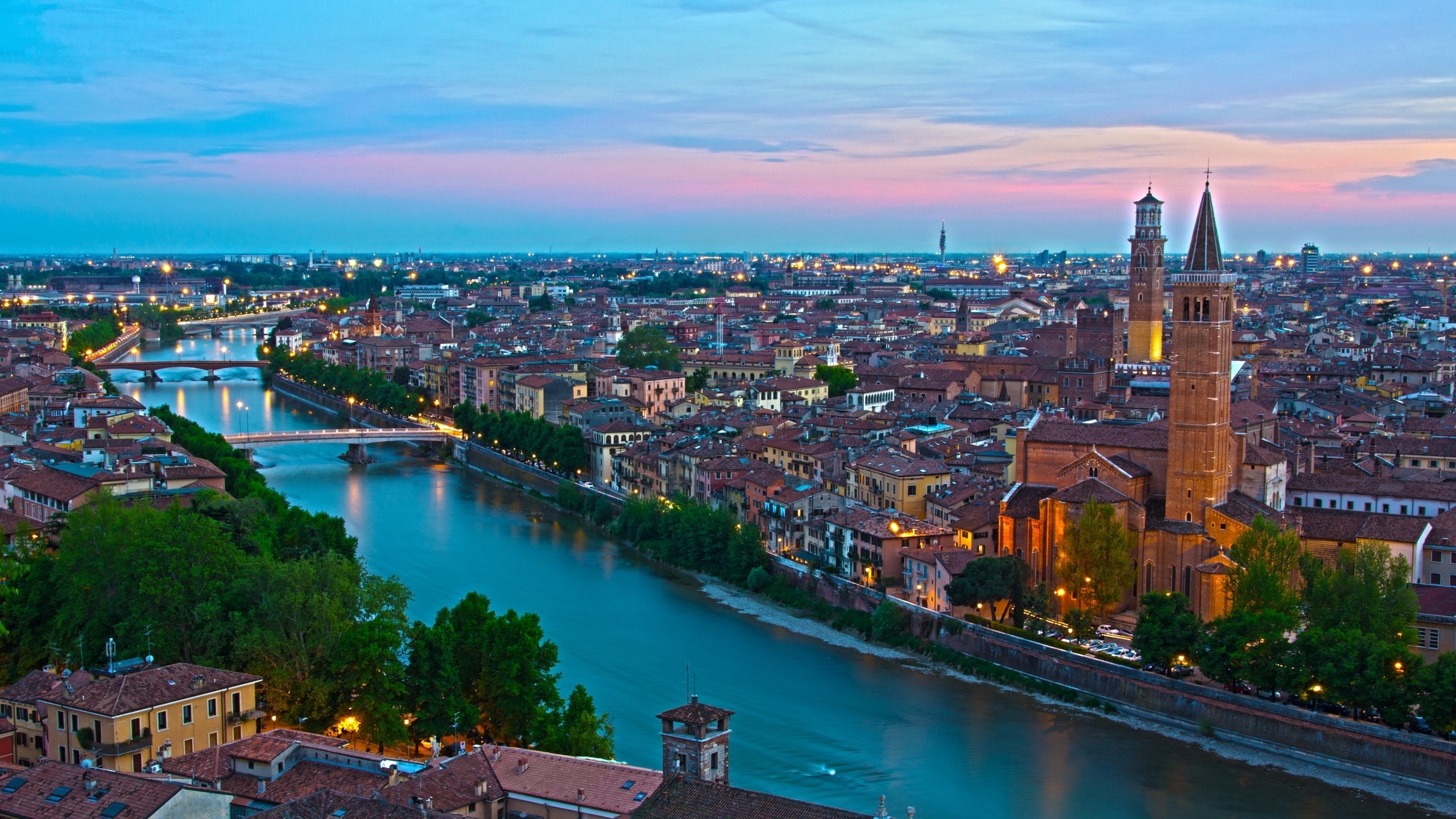 2560x1440 Download wallpaper  italy, borgo trento verona, water, Desktop