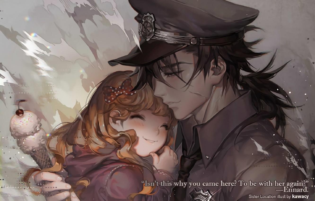 1340x850 Wallpaper romance, anime, art, ice cream, girl, cap, guy, scar, Desktop