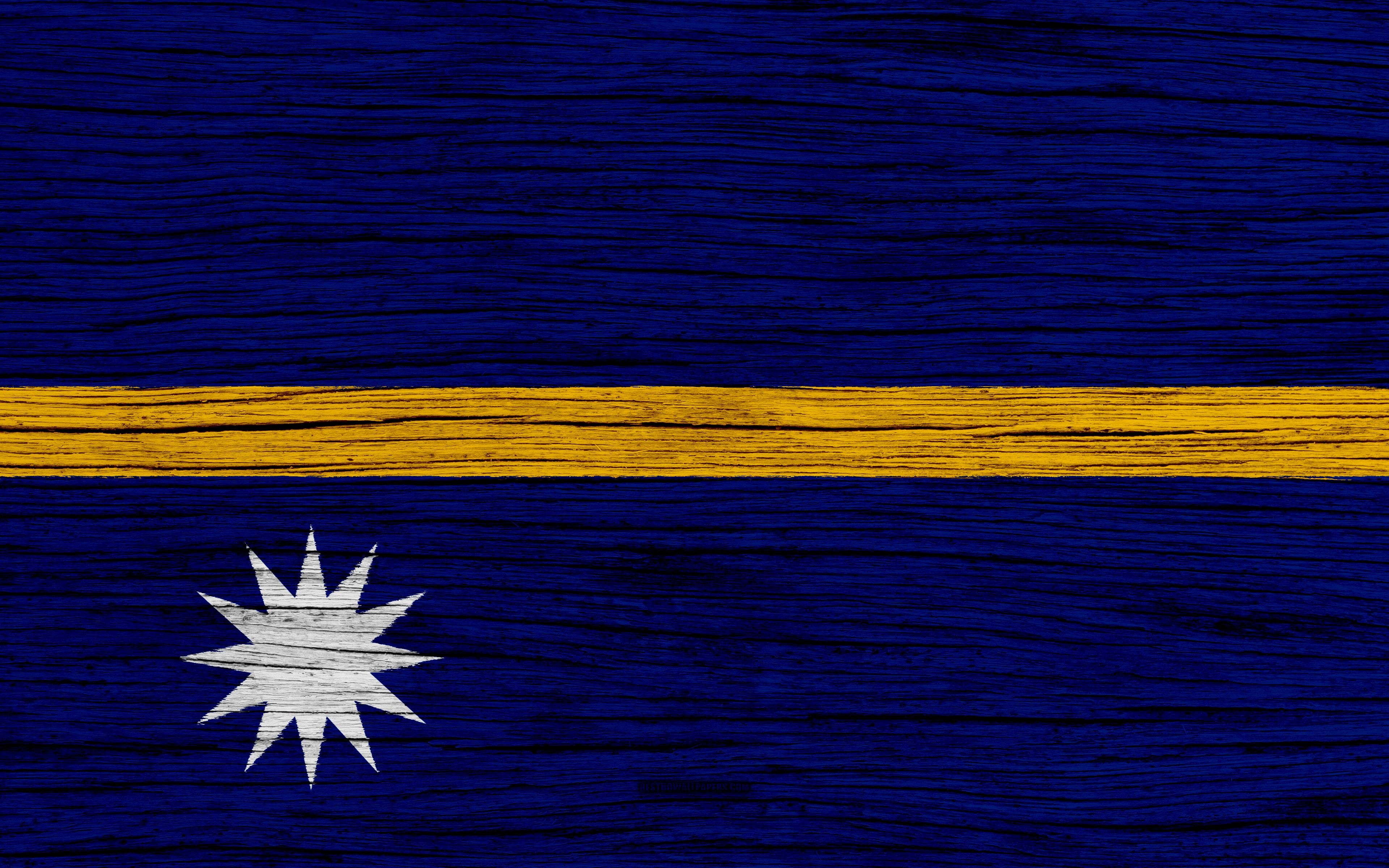 3840x2400 Download wallpaper Flag of Nauru, 4k, Oceania, wooden texture, Desktop