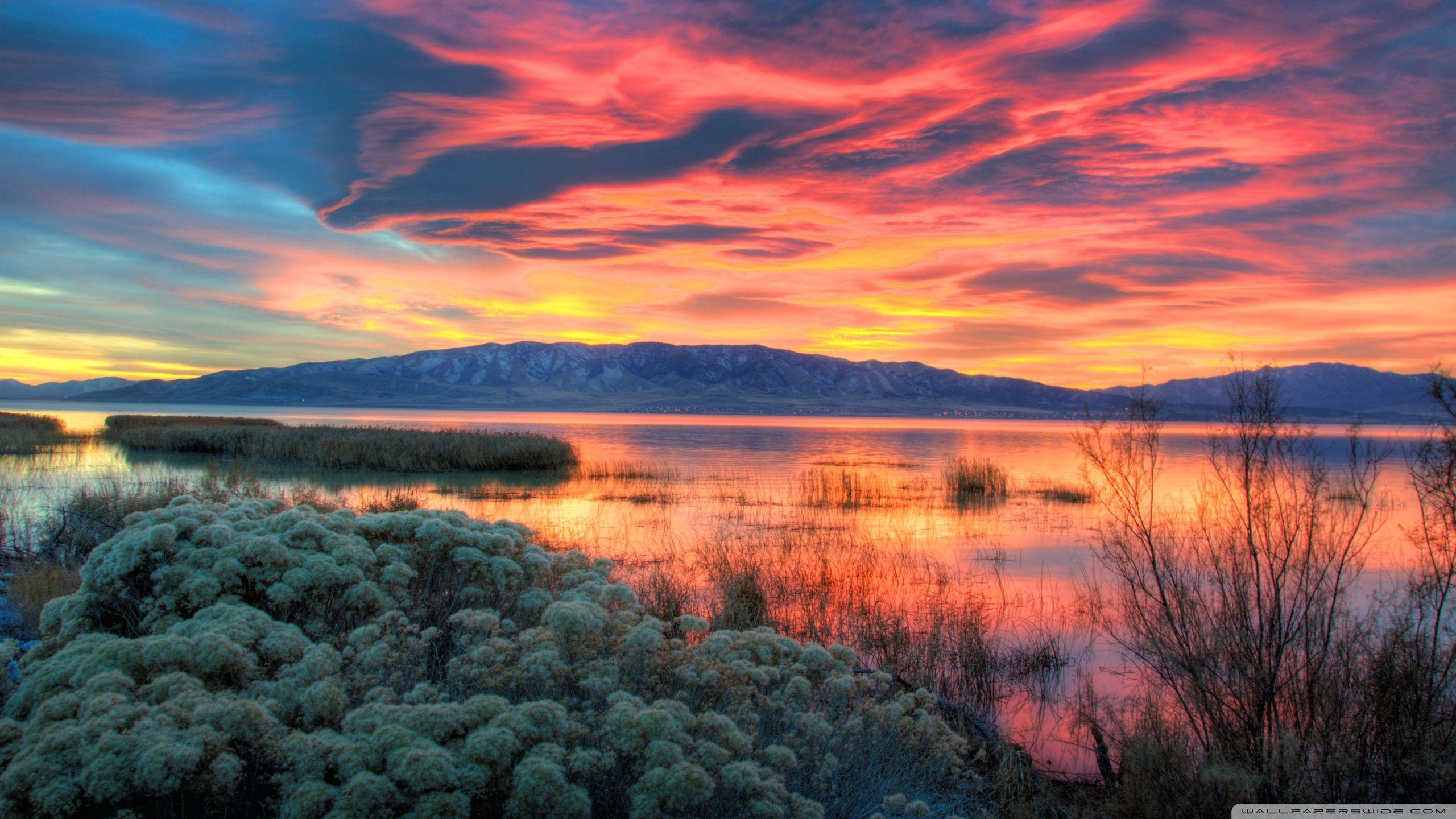2560x1440 Fiery Sunset Over Utah Lake ❤ 4K HD Desktop Wallpaper for 4K Ultra, Desktop