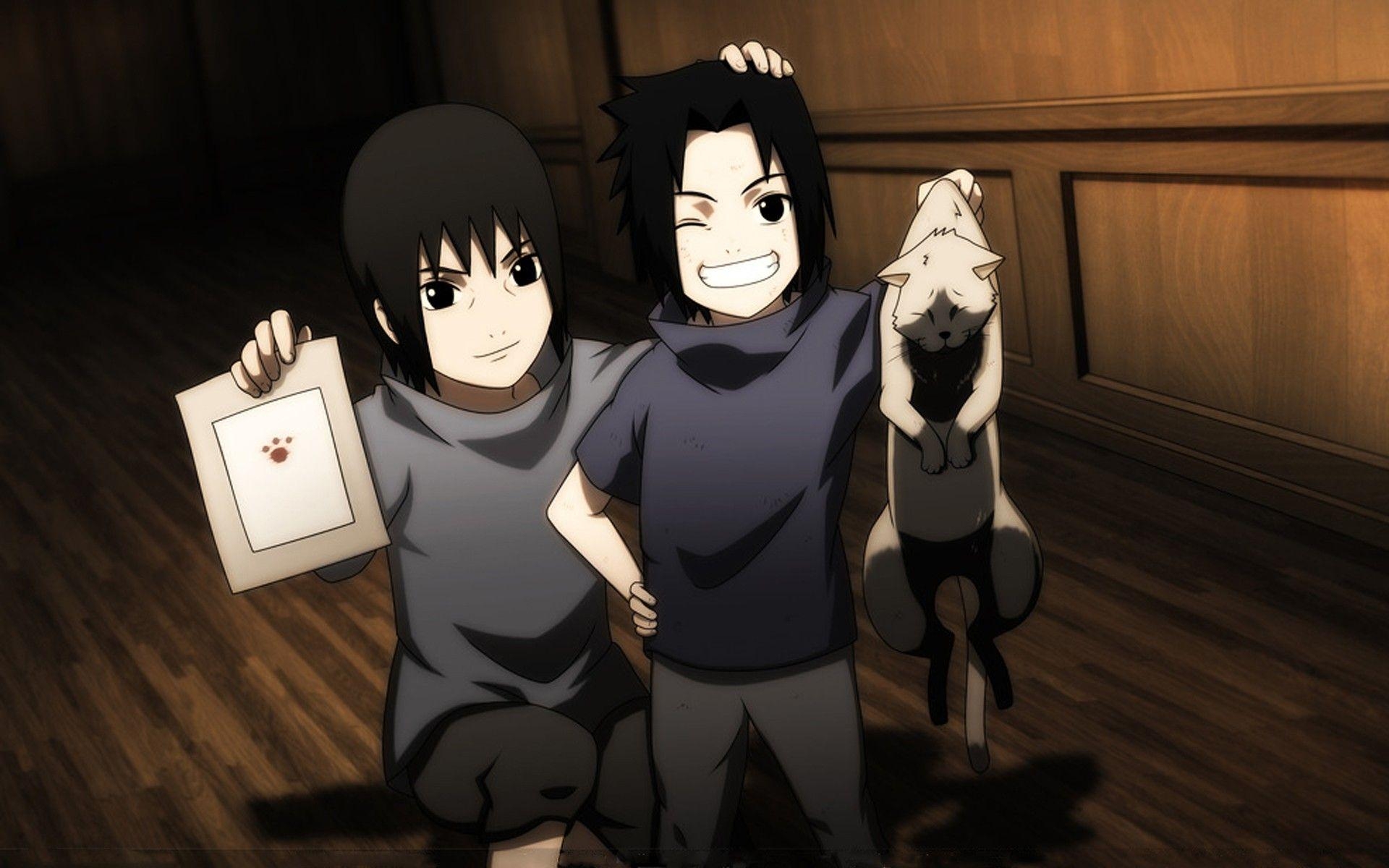 1920x1200 cats, kids, Uchiha Sasuke, anime, anime boys, paws, brothers, Itachi, Desktop