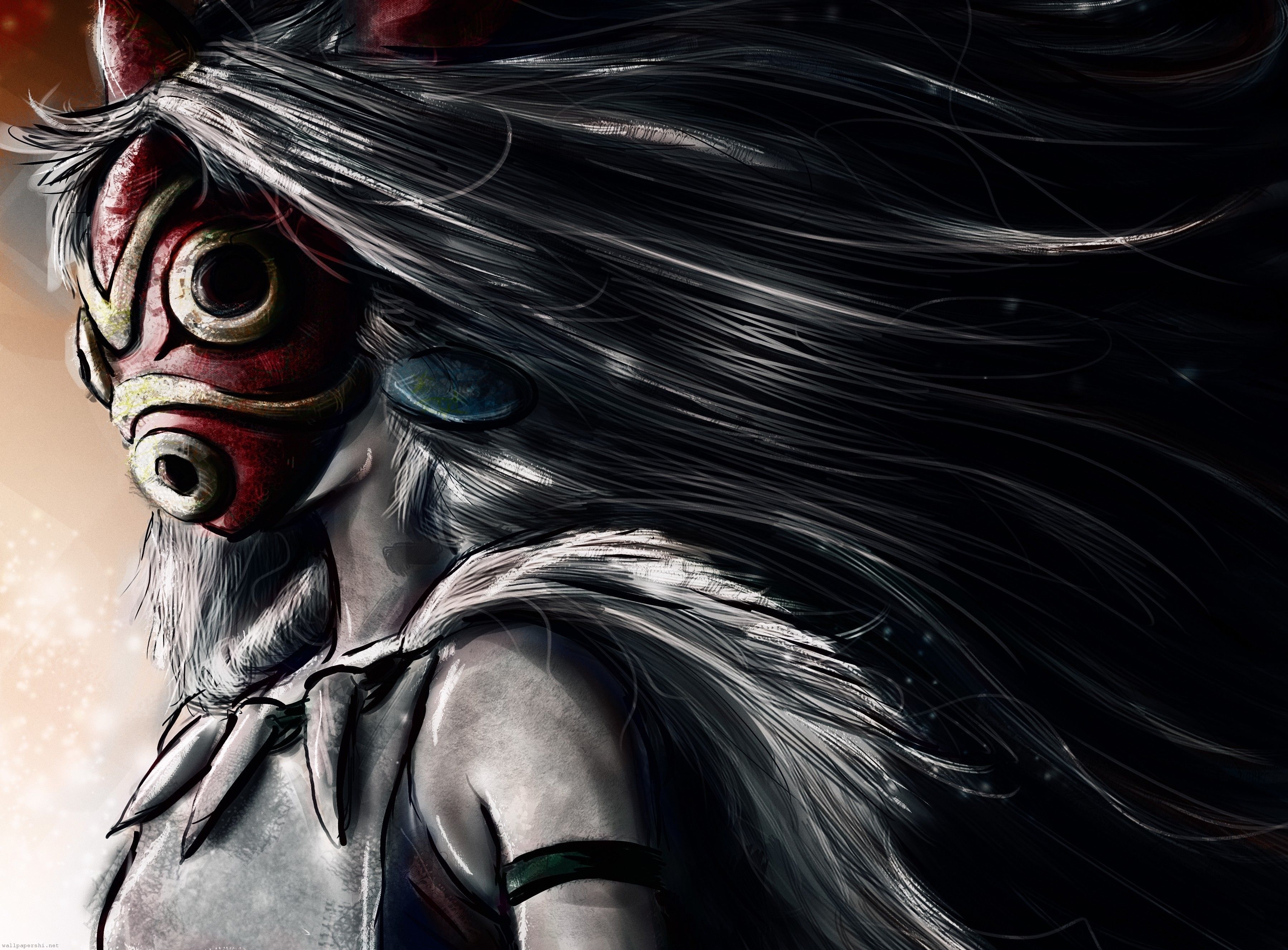 3600x2660 mononoke hime, art, girl, mask, fur, Princess Mononoke wallpaper, Desktop