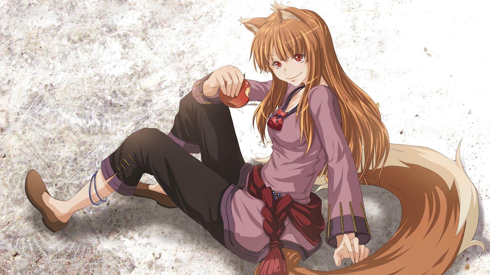 1920x1080 Download wallpaper  anime, girl, fox, eating, apple, Desktop