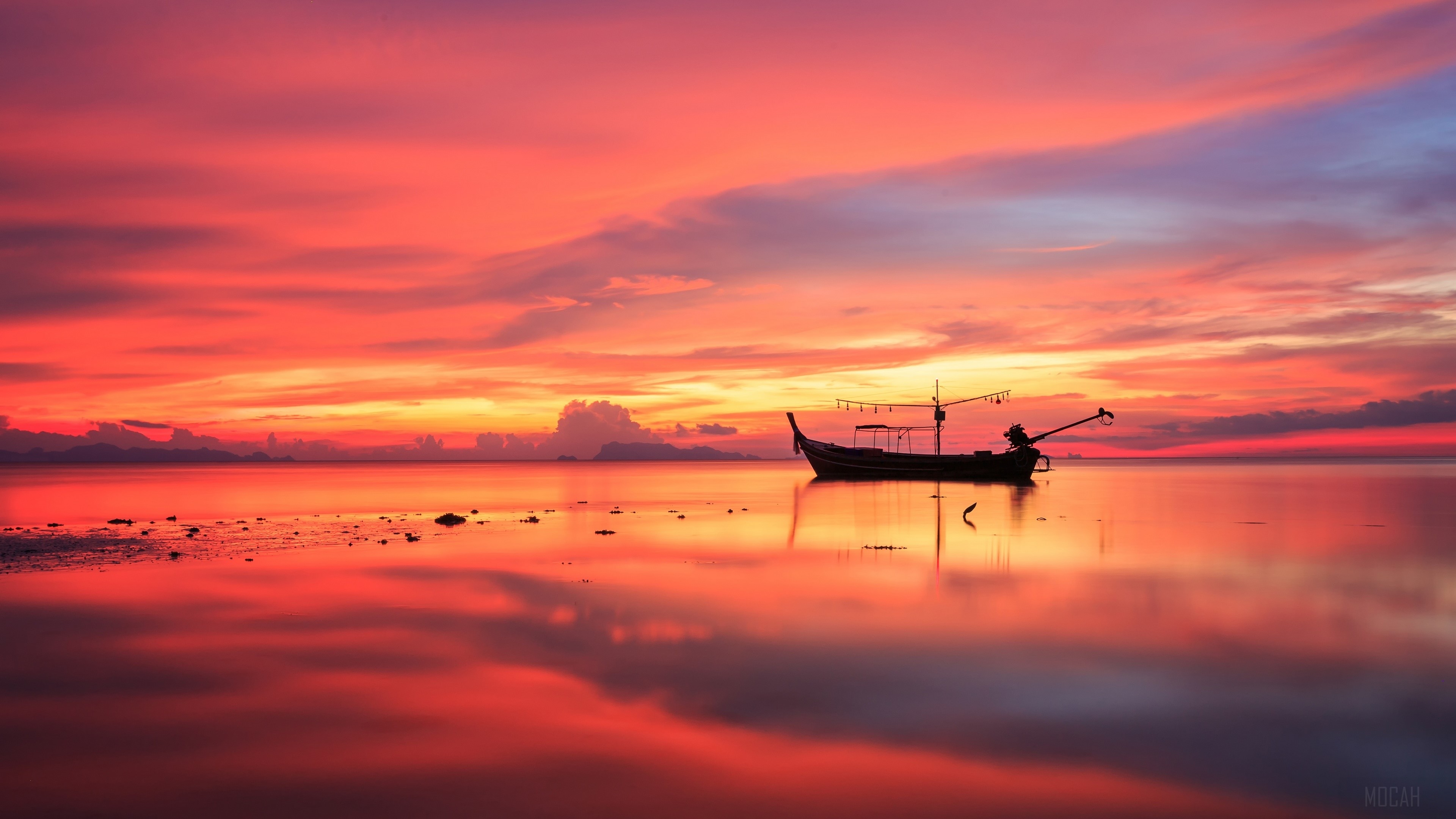 3840x2160 Boat, Fishing, Fishing Boat, Horizon, Reflection, Sky, Sunset 4k Gallery HD Wallpaper, Desktop