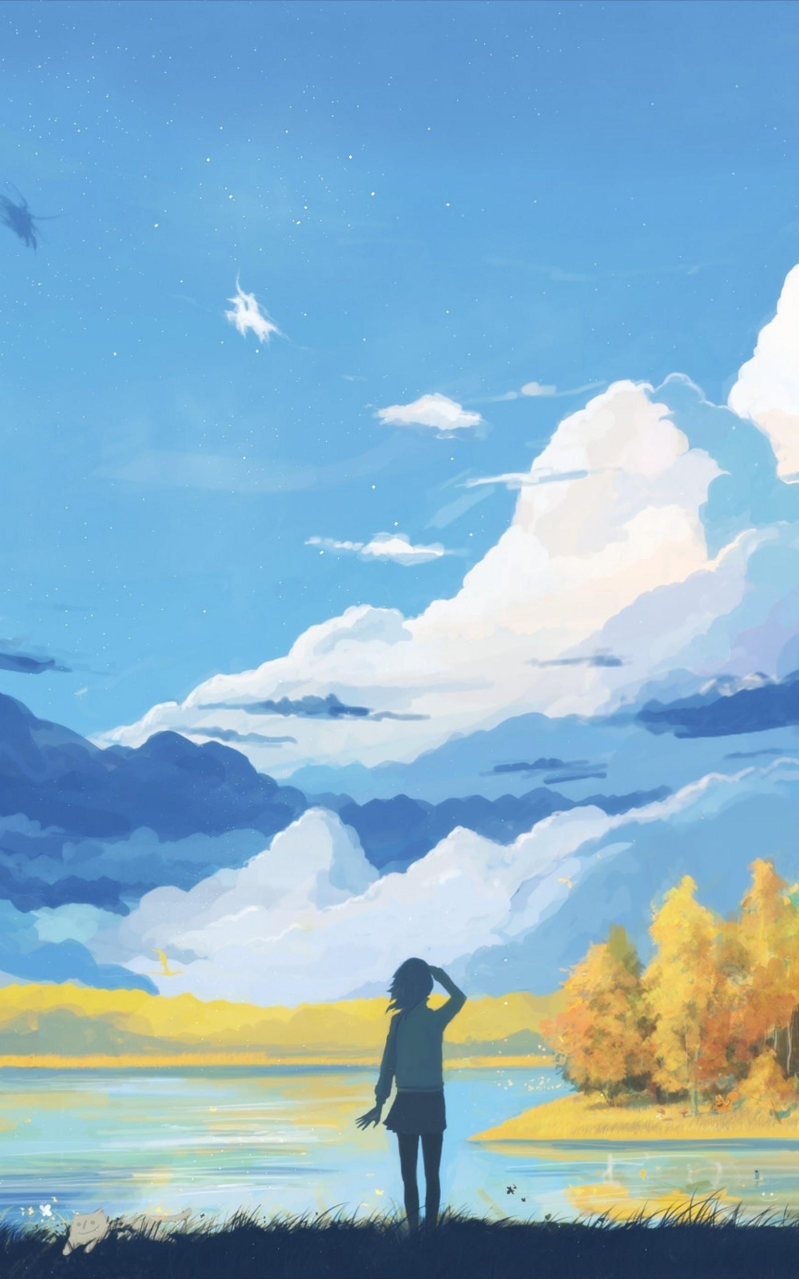 1600x2560 Download  Anime Landscape, Girl, Mountain, Relaxing, Phone