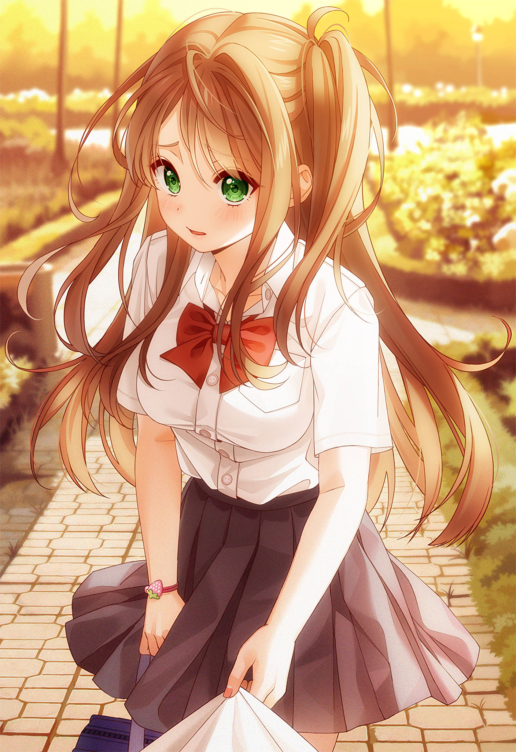 1690x2460 Download Cute Anime Girl Brown Ponytails Wallpaper, Phone