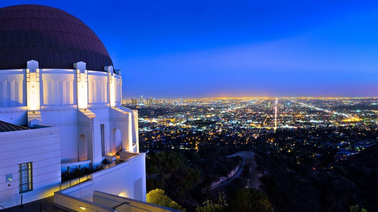 1250x700 Los Angeles Buildings Skyscrapers Griffith Park Observatory Night, Desktop