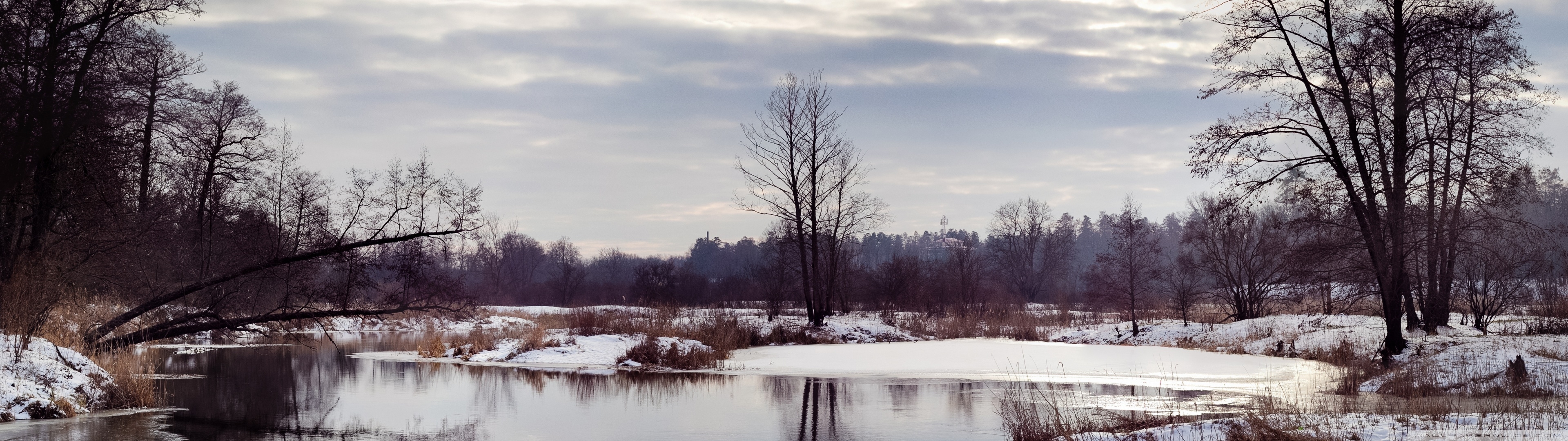 3840x1080 River Winter Scenery Ultra HD Desktop Background Wallpaper for: Widescreen & UltraWide Desktop & Laptop, Multi Display, Dual Monitor, Tablet, Dual Screen