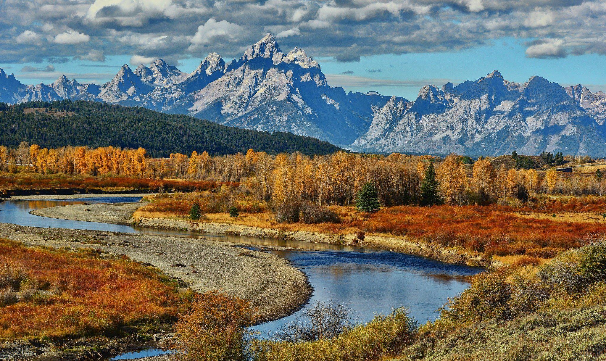 2050x1220 River Grand Teton National Park USA Wyoming autumn mountains, Desktop