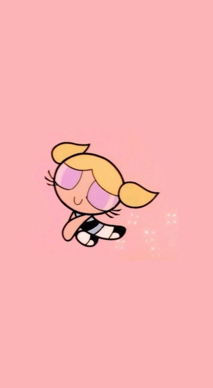 710x1280 It's a cute photo of Bubbles from PowerPuff Girls in an aesthetic pink bg, Phone