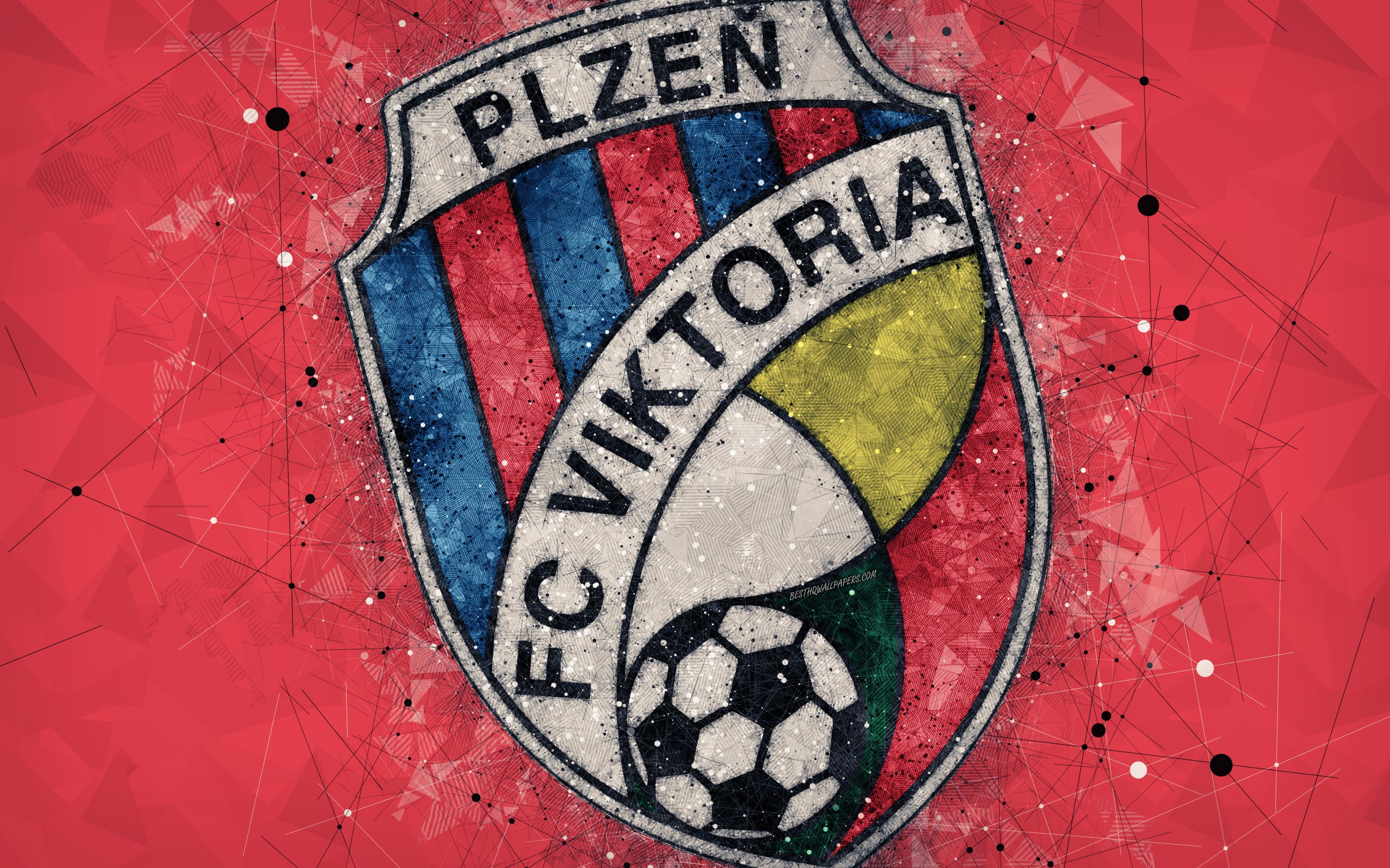 3840x2400 Download wallpaper FC Viktoria Plzen, 4k, geometric art, logo, Desktop