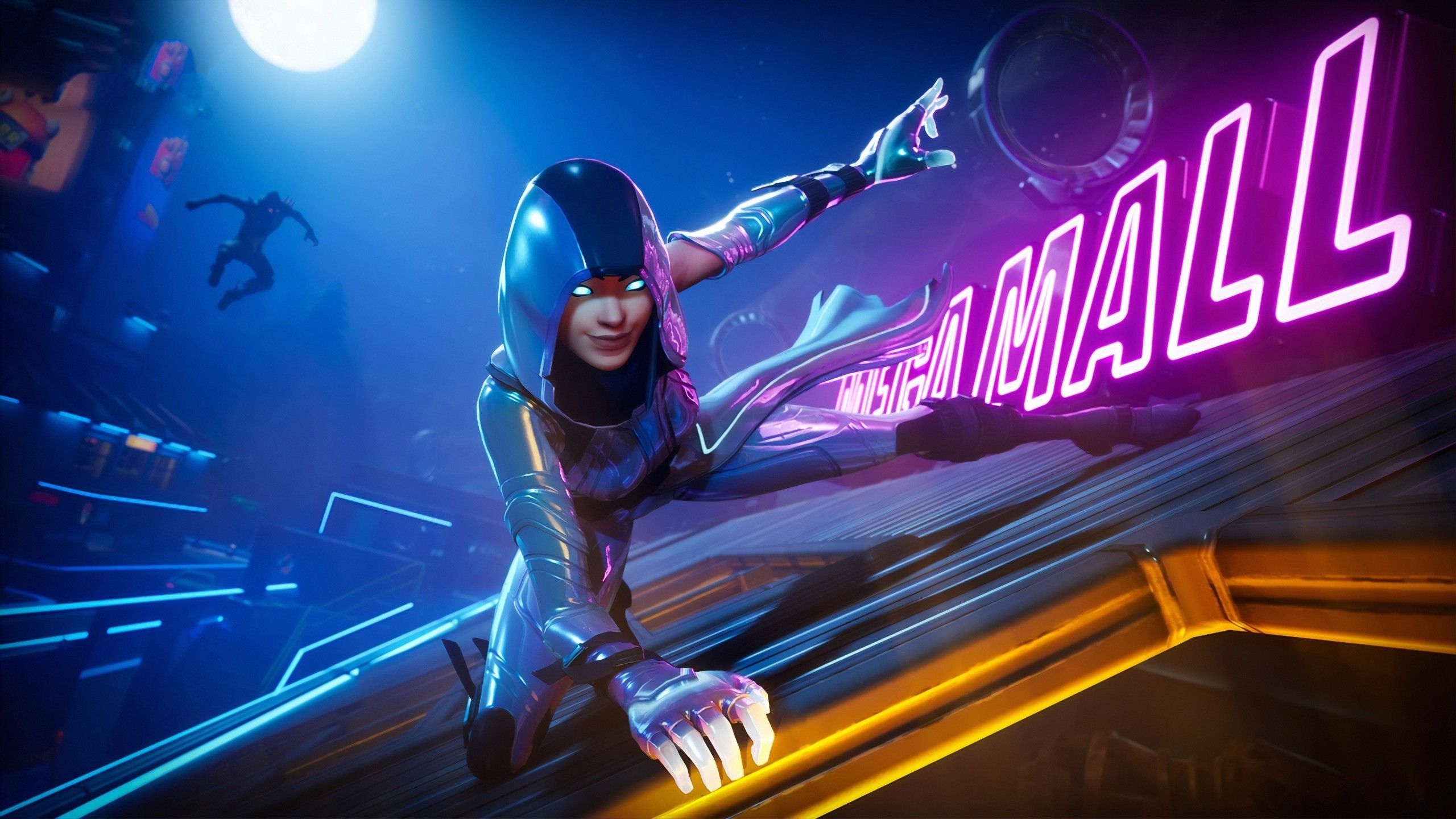 2560x1440 Download  Fortnite, Neon Glow Skin Artwork, Hoodie, Desktop