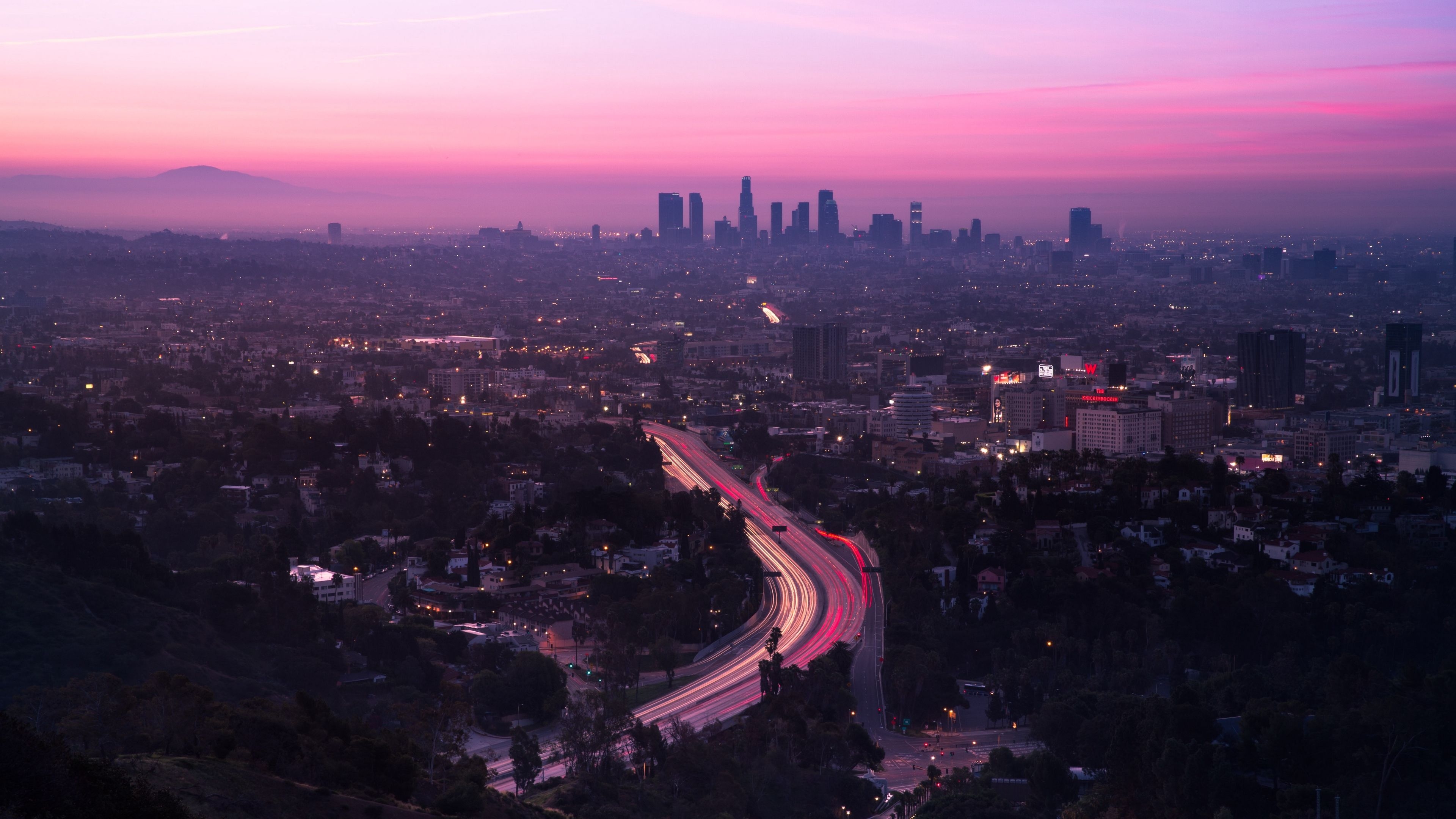 3840x2160 Wallpaper City, Aerial View, Road, Sunset, Los Angeles, Desktop