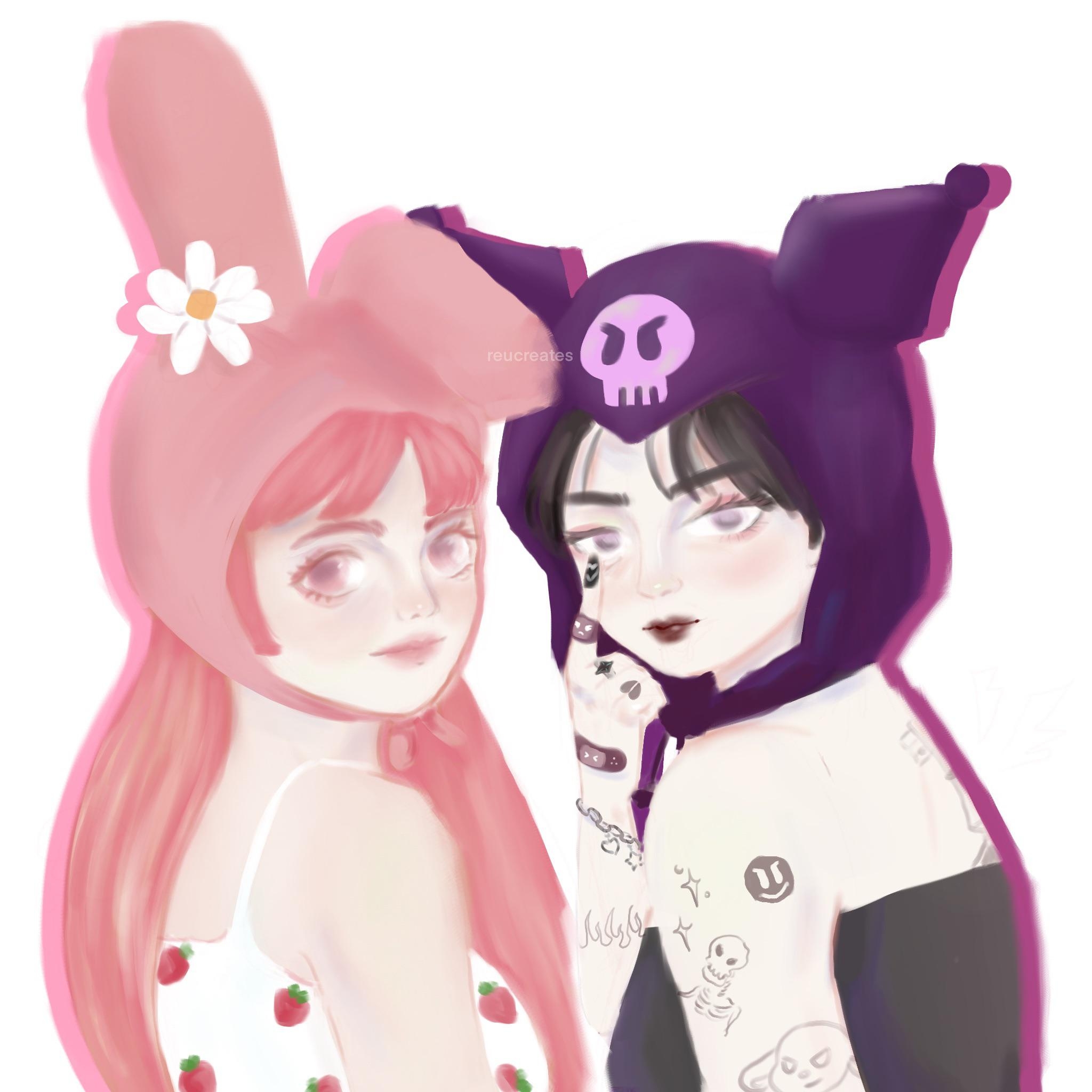 2050x2050 My Melody and Kuromi as humans, fanart, Phone