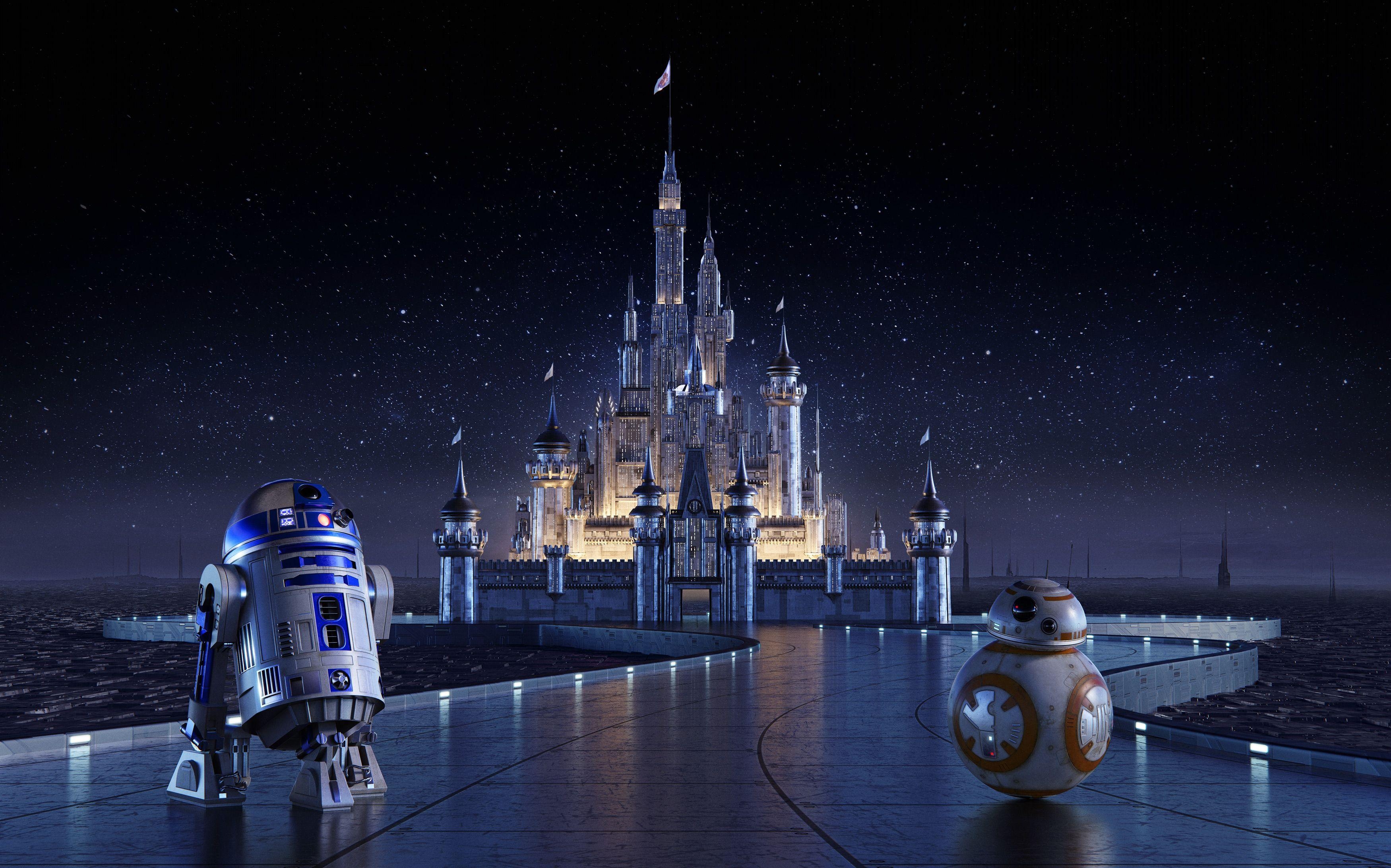 3500x2190 Wallpaper Disney Castle, R2 D BB Star Wars, Cinderella Castle, 4K, Creative Graphics,. Wallpaper For IPhone, Android, Mobile And Desktop, Desktop