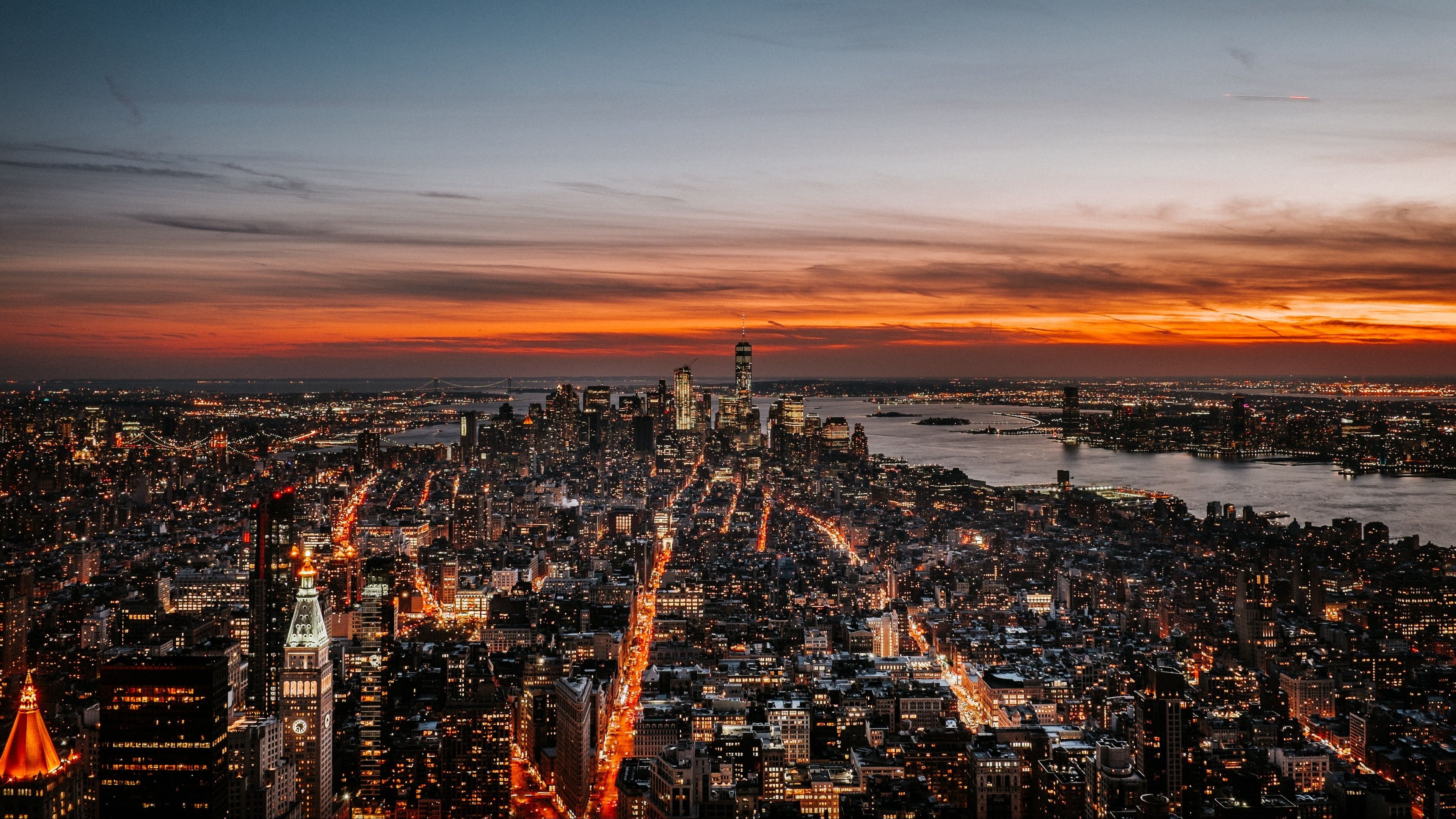 3840x2160 Download wallpaper  new york, night city, skyline, sky, dusk, sunset 4k uhd 16:9 HD background, Desktop