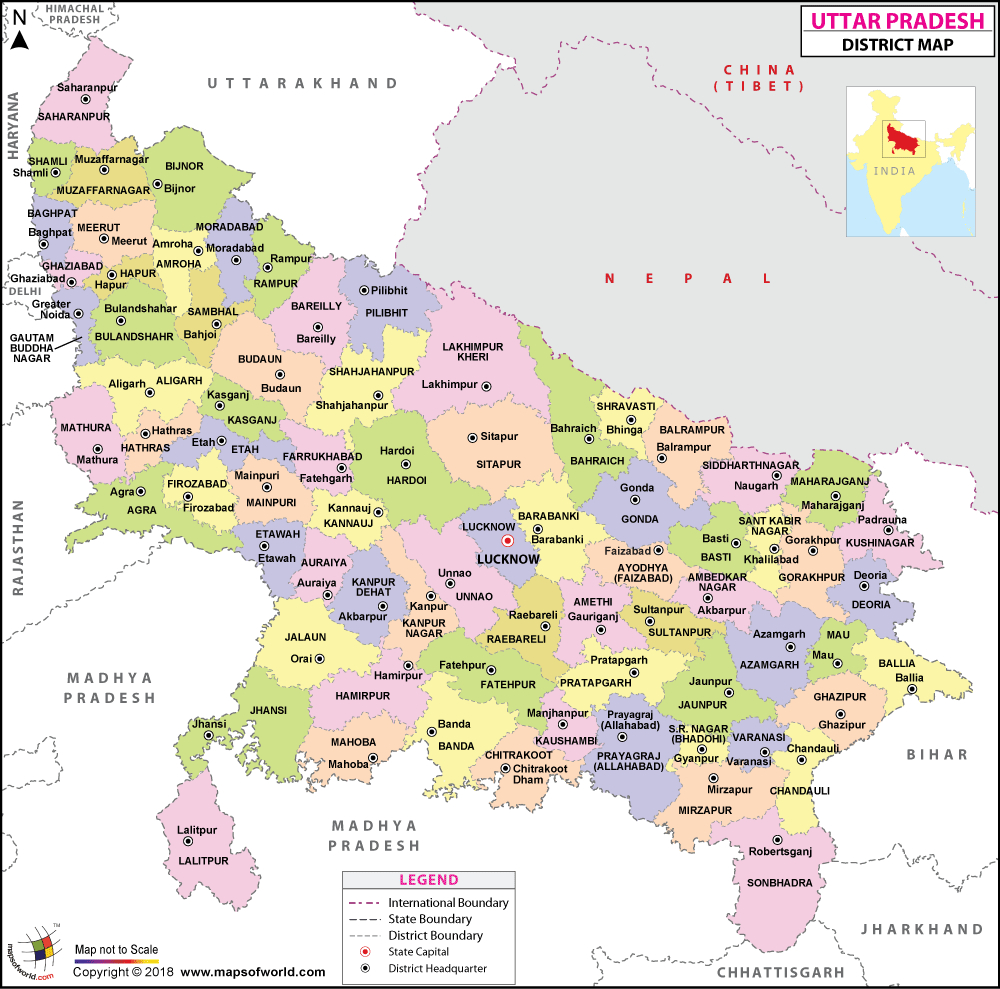 1000x990 UP Map, Districts in Uttar Pradesh, Desktop