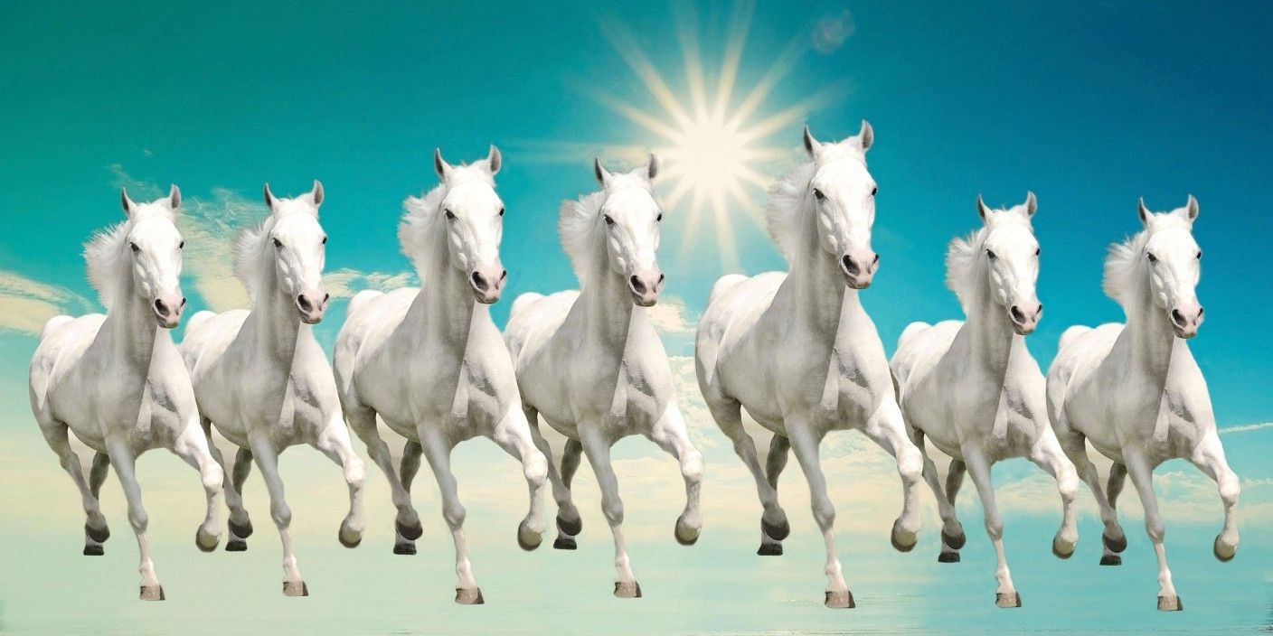 1410x710 Wallpaper Seven White Horses, Desktop