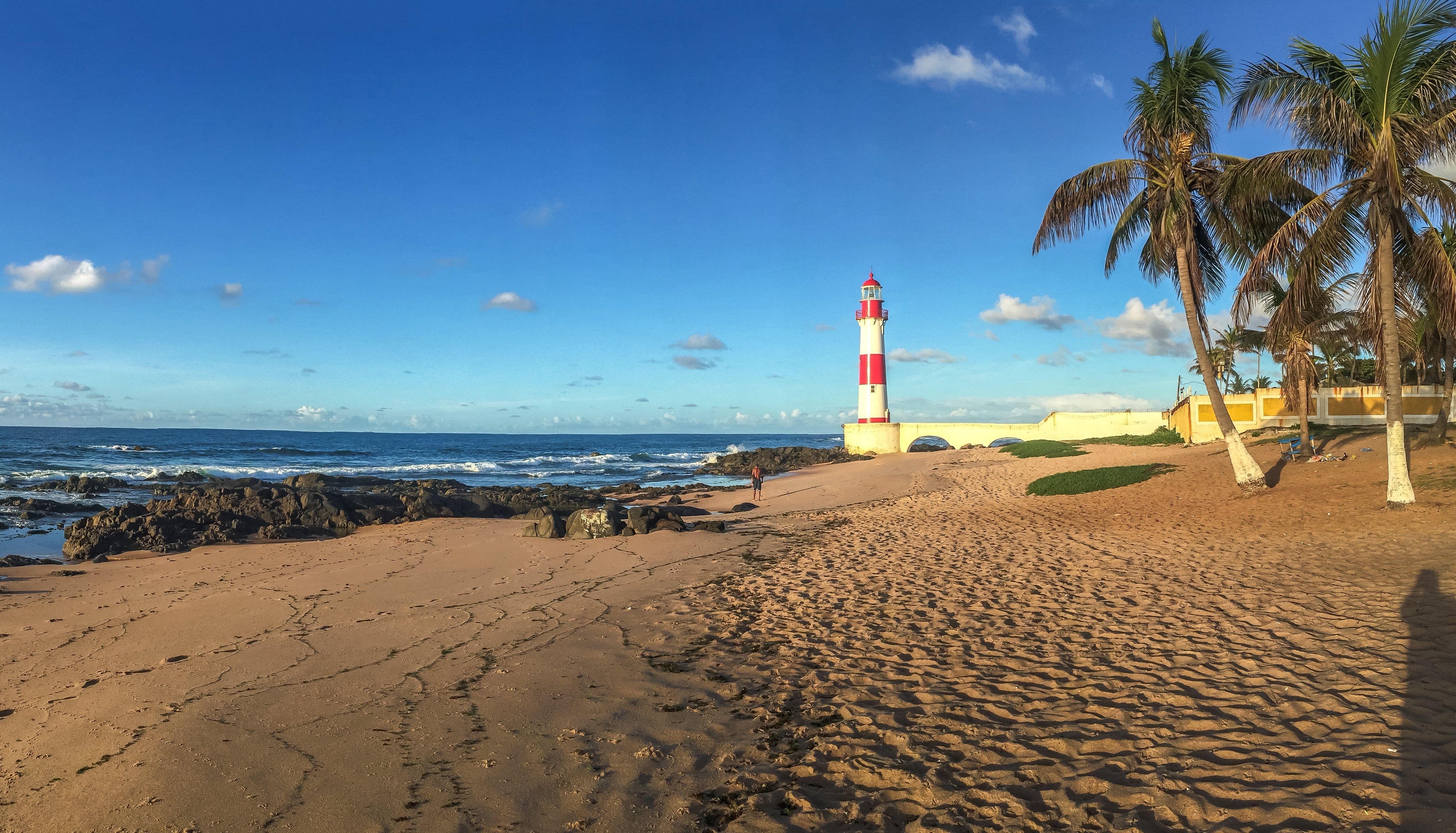 5000x2860 Beaches: Salvador Brazil Lighthouses Palma Sky Coast Beach Scenery, Desktop