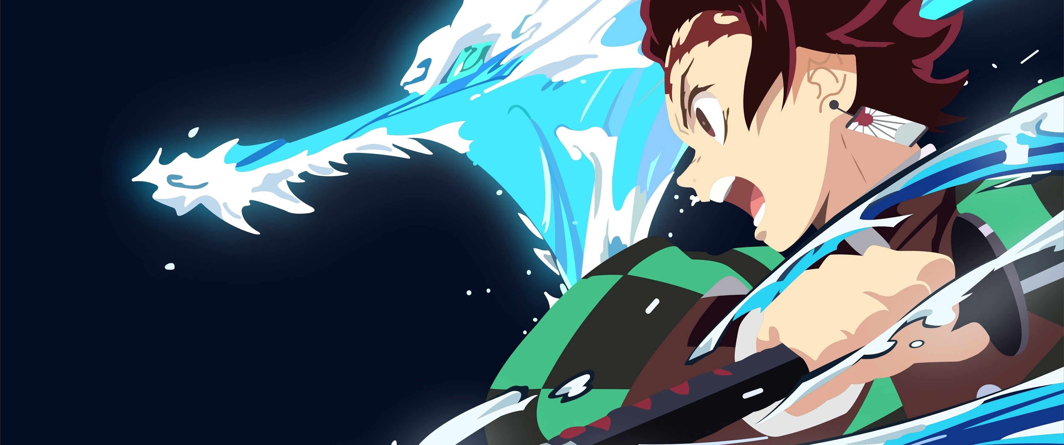 3440x1440 Tanjiro Kamado Kimetsu no Yaiba Minimalist 4K Wallpaper, Dual Screen