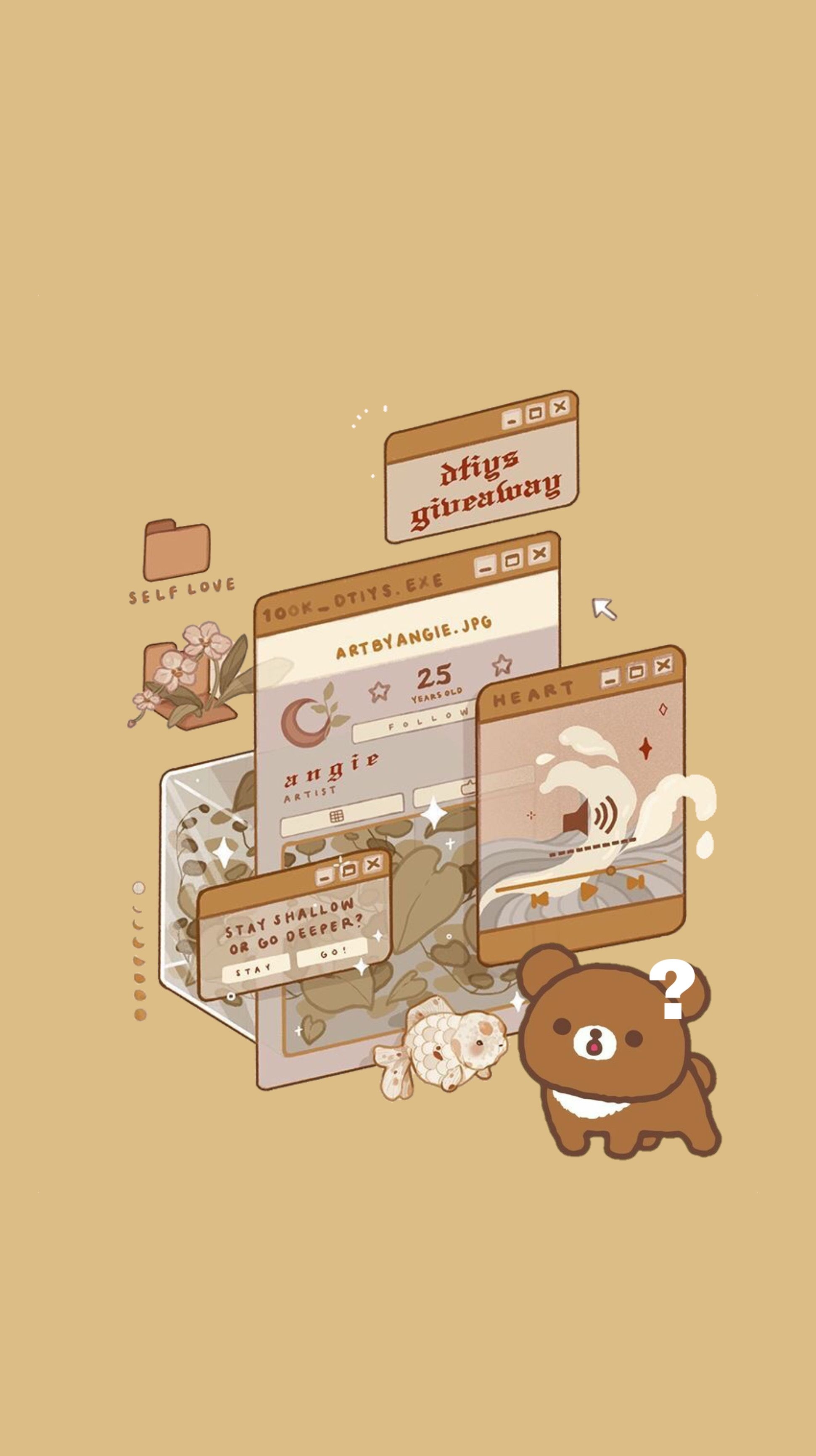 1950x3470 Aesthetic brown bear. Rilakkuma wallpaper, Bear wallpaper, Cute cartoon wallpaper, Phone