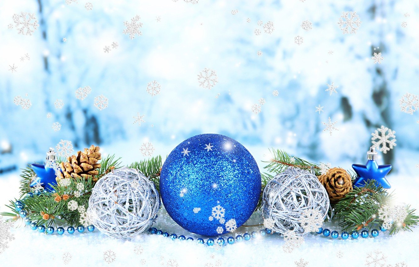 1340x850 Wallpaper balls, snowflakes, photo, Christmas, New year, bumps, holidays image for desktop, section новый год, Desktop