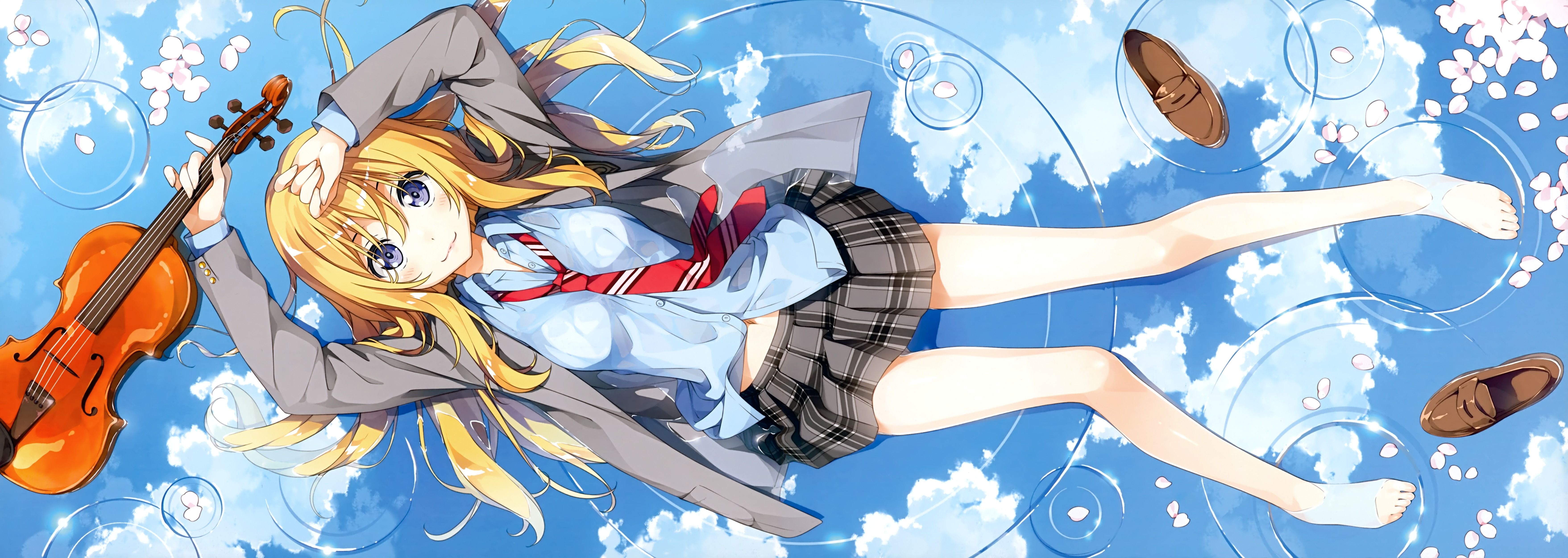 7030x2500 Picture Violin Blonde girl kantoku, Shigatsu wa Kimi no, Dual Screen