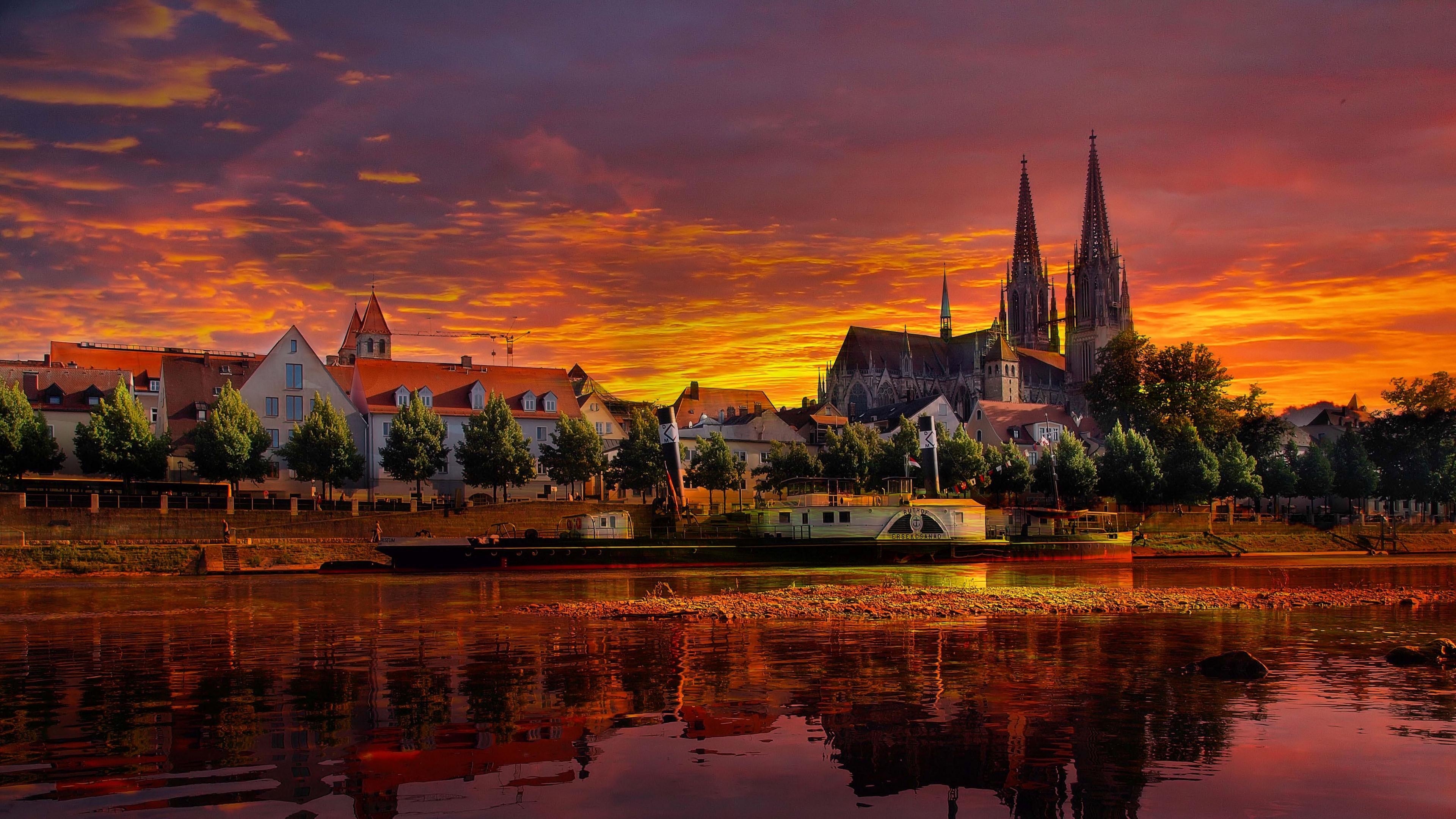 3840x2160 Download wallpaper  regensburg, germany, sunset, cityscape, Desktop