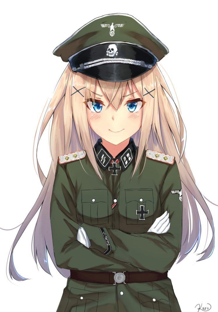 750x1070 long hair, Blonde, Blue eyes, Anime, Anime girls, Uniform, Waffen, Phone