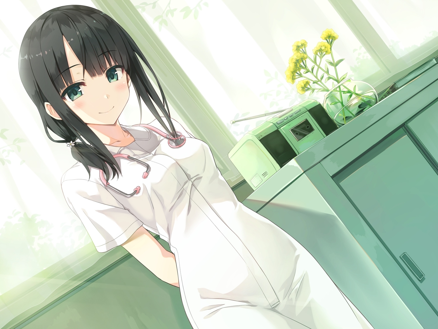 1500x1130 Anime Girl With Green Eyes And Black Hair, Desktop