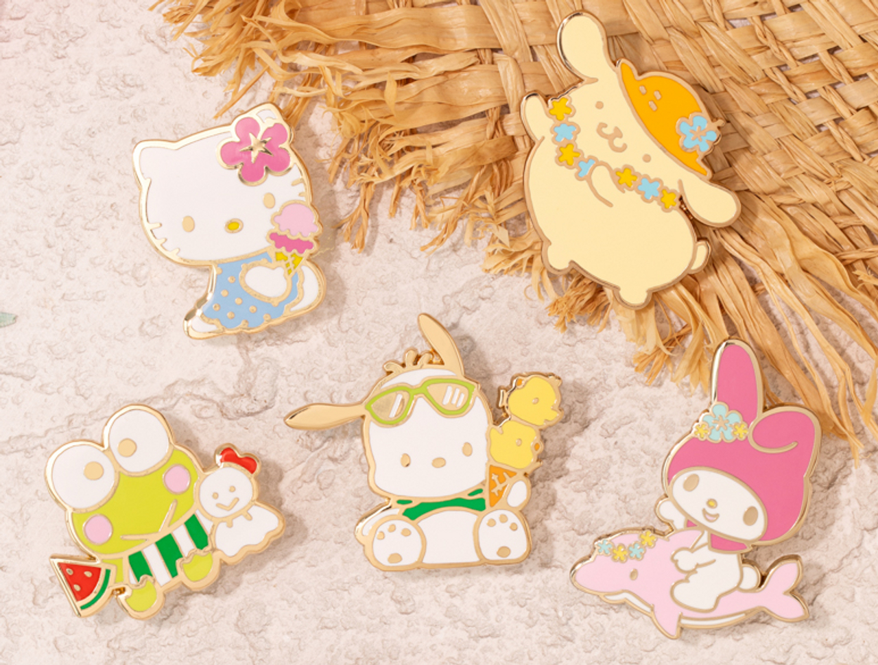 1280x970 Sanrio Characters Kitty Summer Theme Pin Badge 6 pcs Set Authentic 100%, Desktop