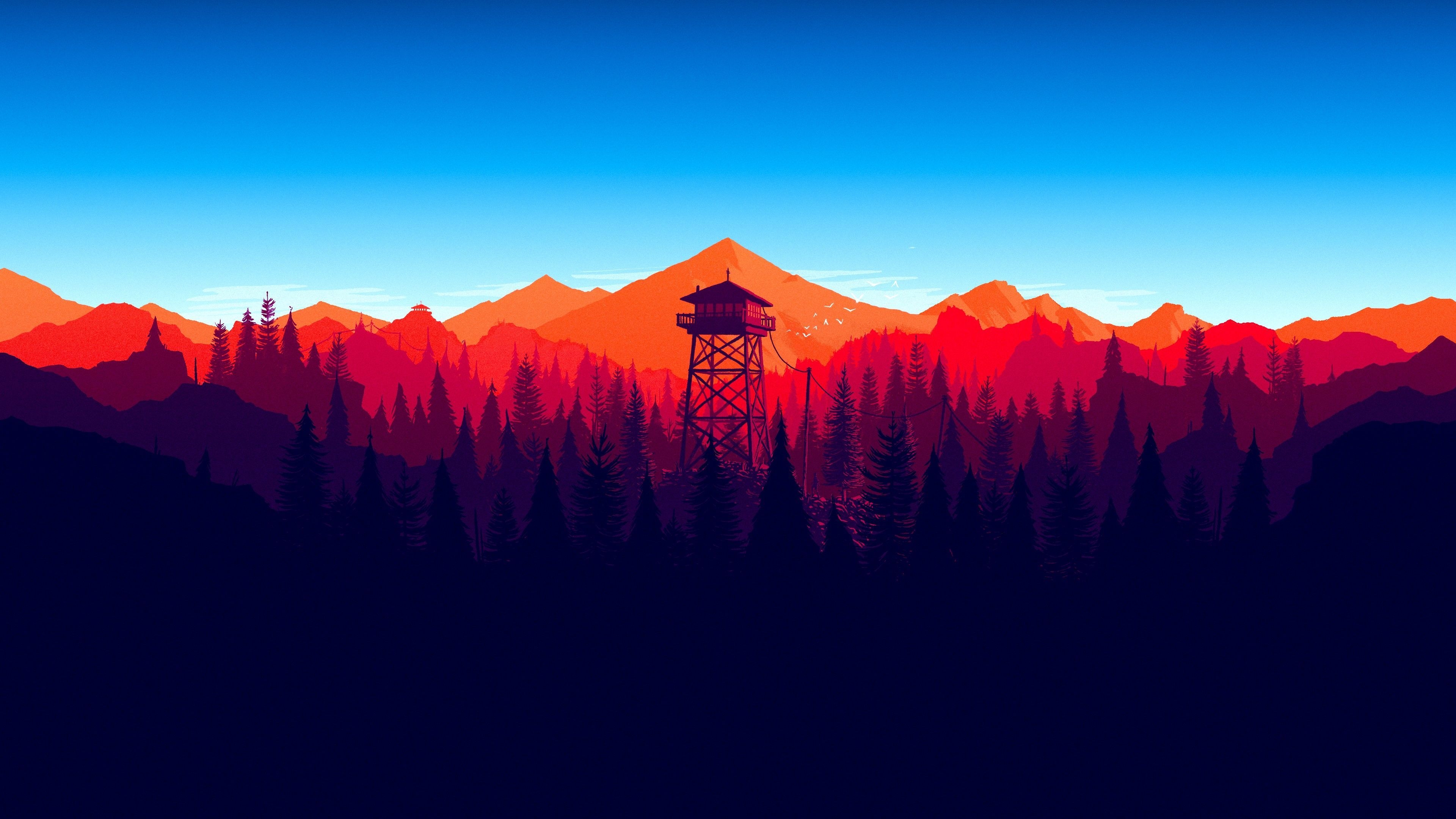 3840x2160 Firewatch Forest Mountains Minimalism 4k 2048x1152, Desktop