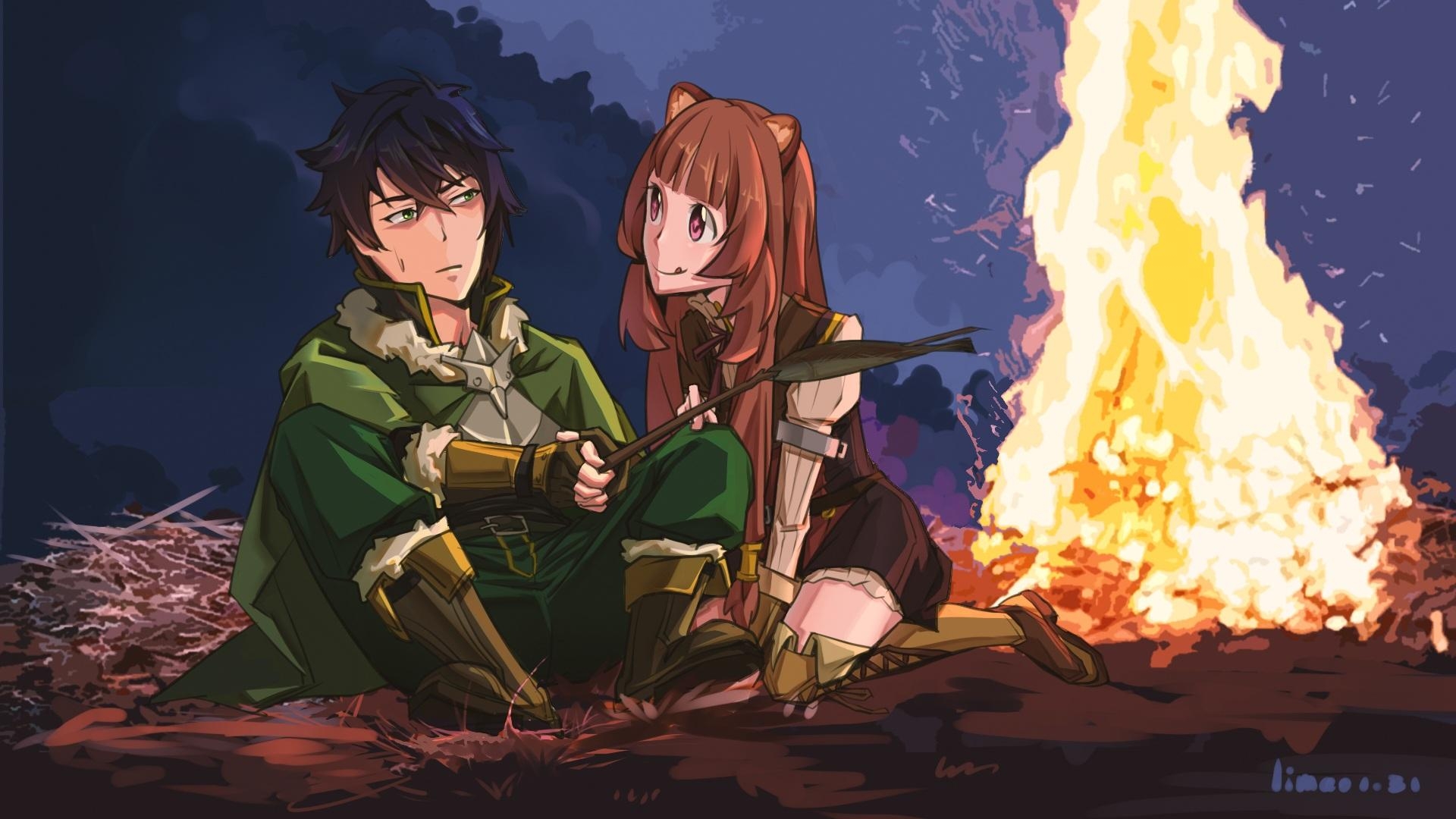 1920x1080 Iwatani Naofumi, #Raphtalia, #rising of the shield hero, #campfire, Desktop