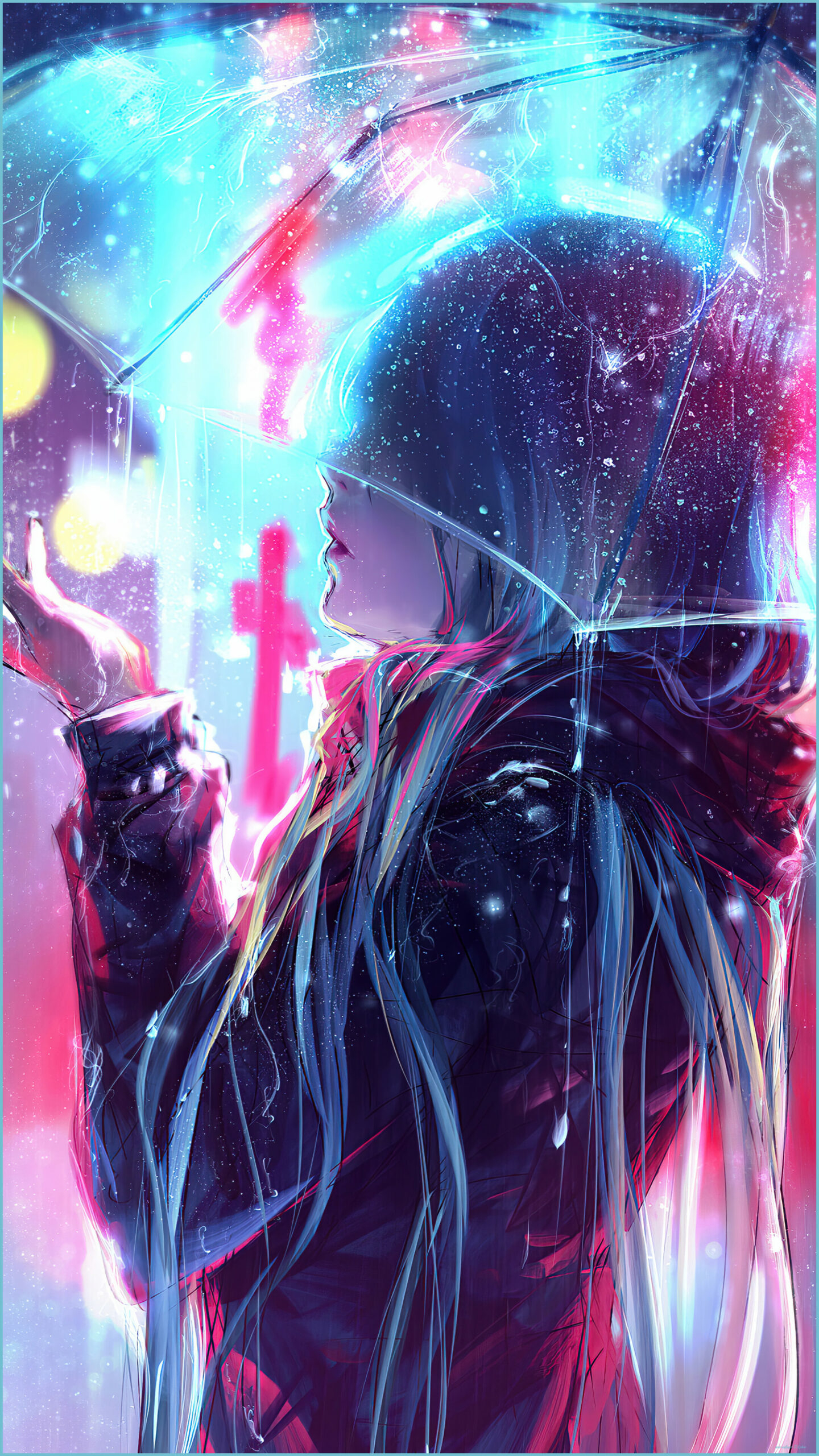 1440x2560 Anime, Girl, Night, Raining, Umbrella, 8K Phone HD Wallpaper 4k Phone, Phone