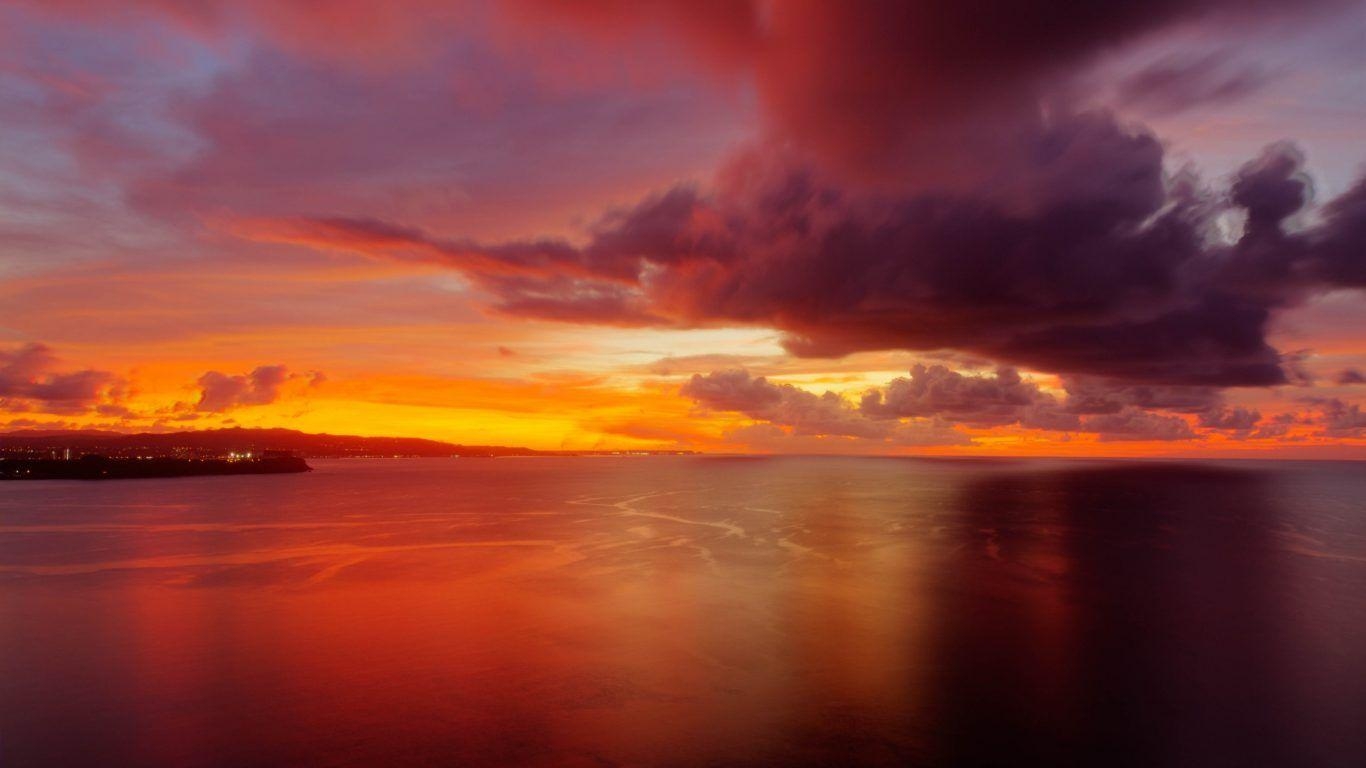 1370x770 Sunset: Vanuatu Fly Sunset Ocean Palm Sky Light Plane Wallpaper, Desktop