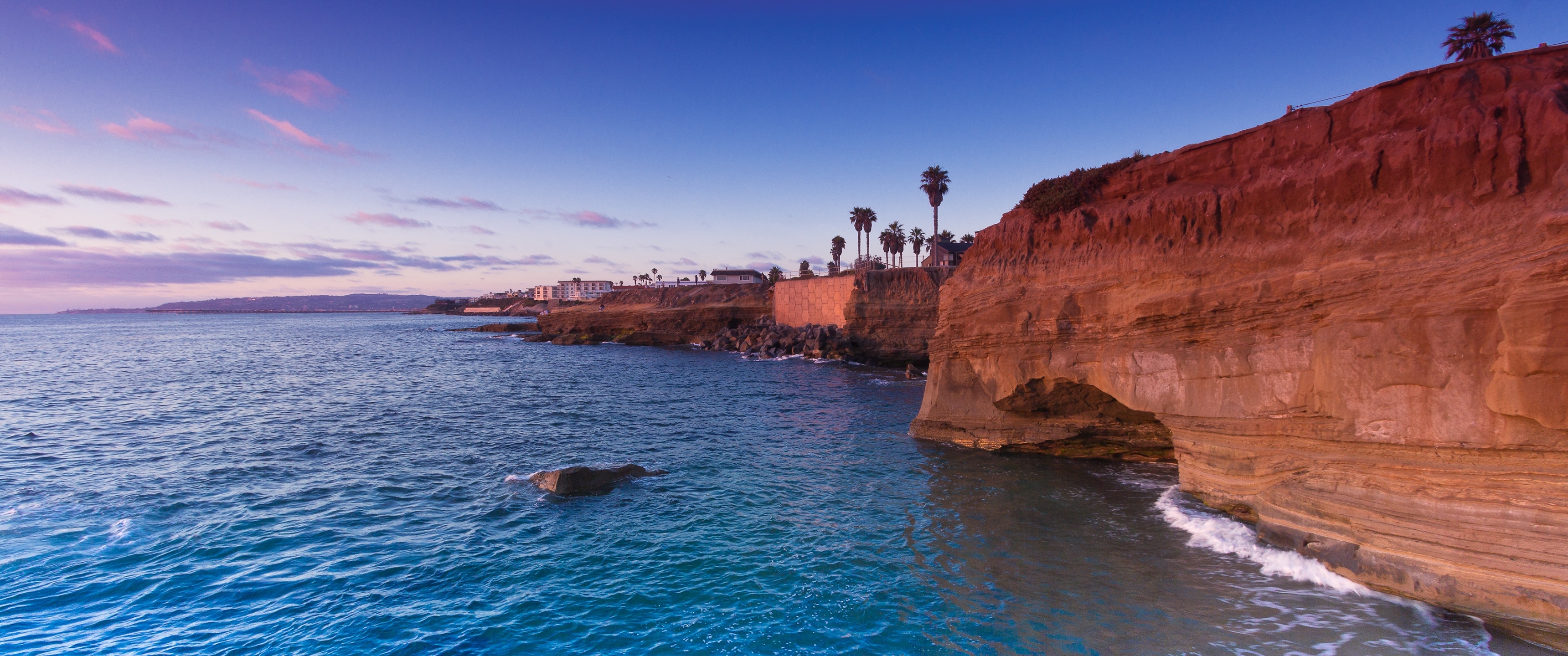 3440x1440 Sunset Cliffs Wallpaper 4K, Seascape, Dual Screen