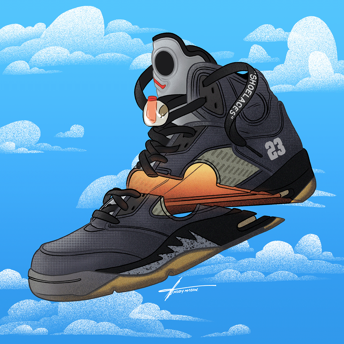 1200x1200 Off White Jordan 5 Sneaker Illustration By Kody Mason. Sneakers Illustration, Jordan Shoes Wallpaper, Sneakers, Phone