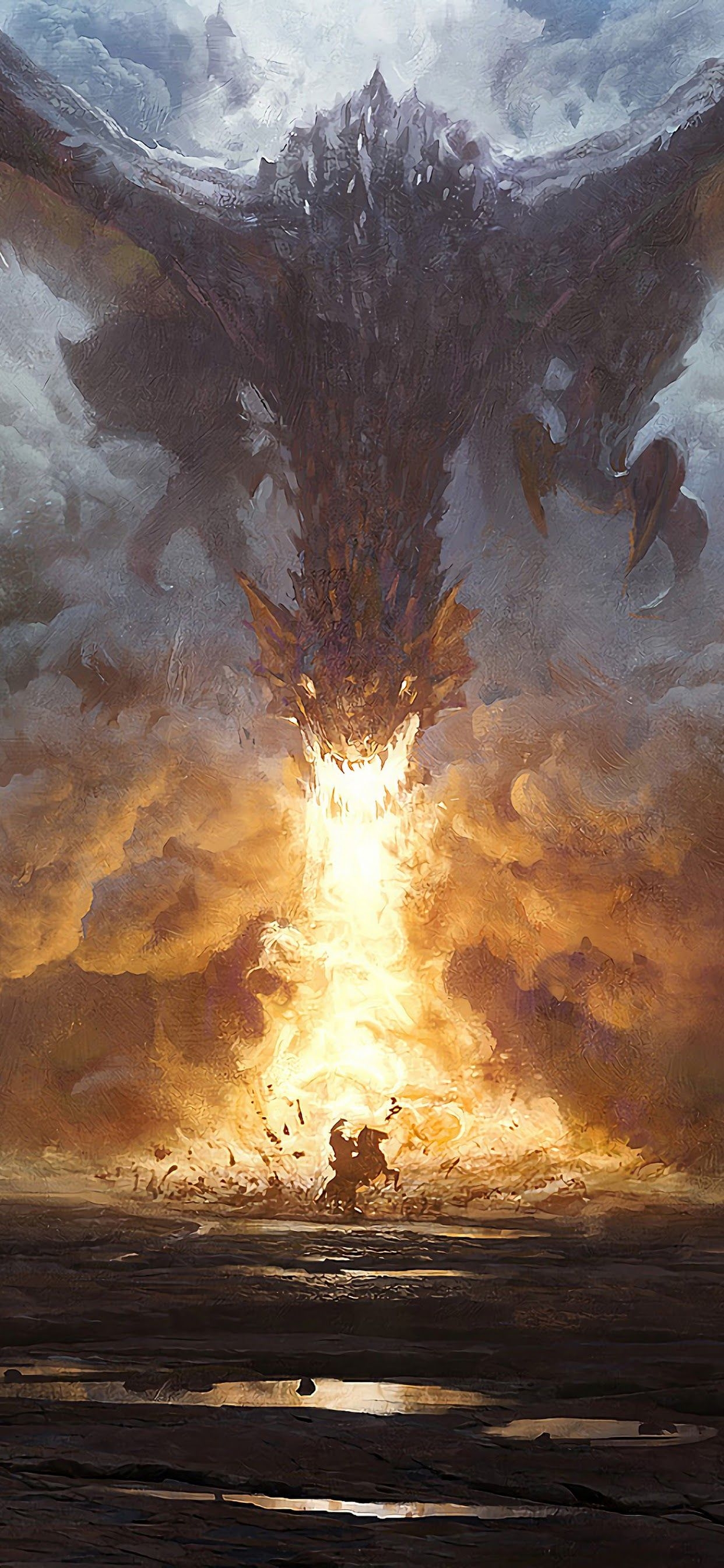 1250x2690 Dragon Fire Breath Fantasy Art 4K Wallpaper, Phone