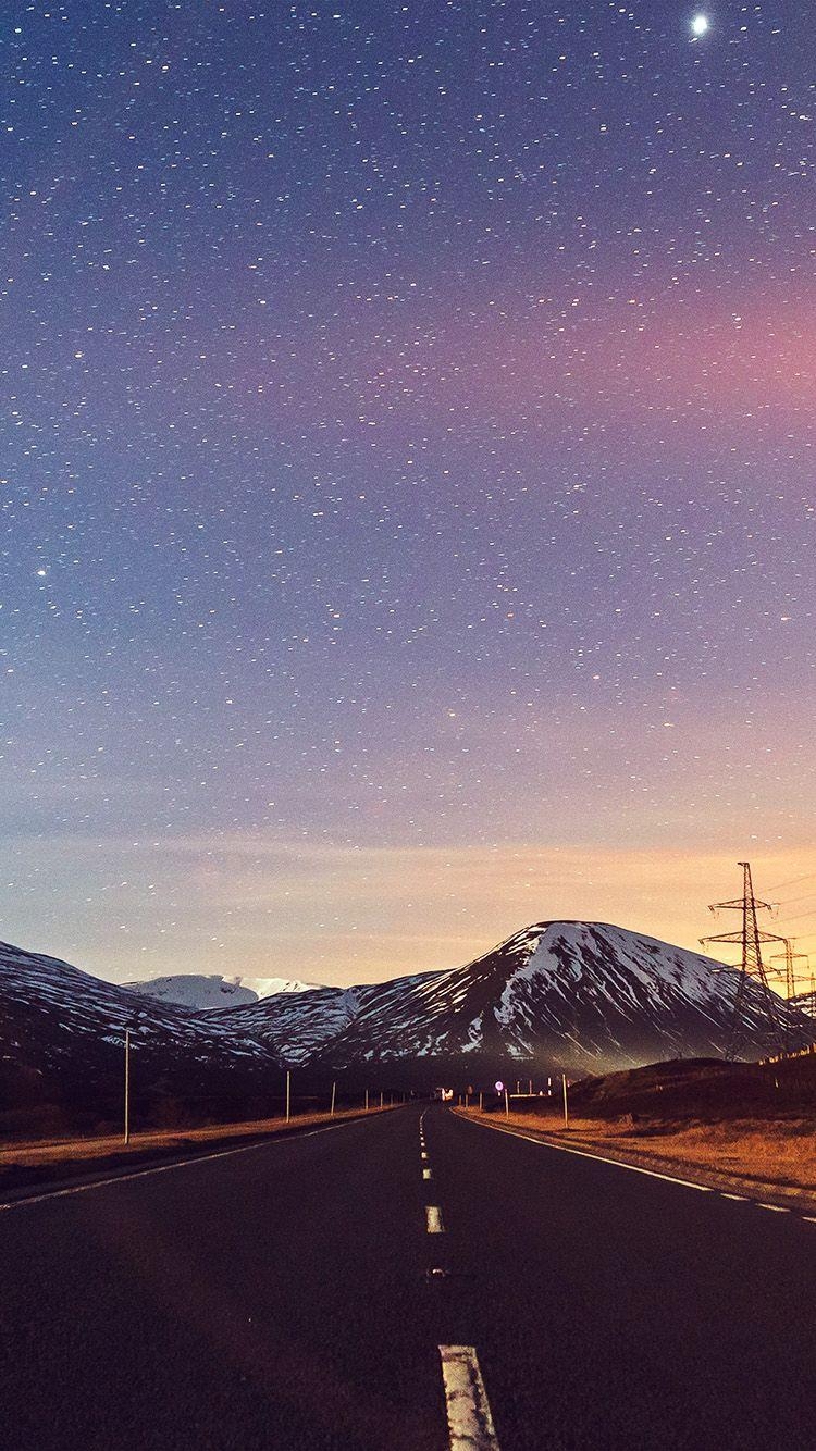 750x1340 SKY STAR LOVELY ROAD STREET MOUNTAIN WINTER NATURE FLARE WALLPAPER, Phone