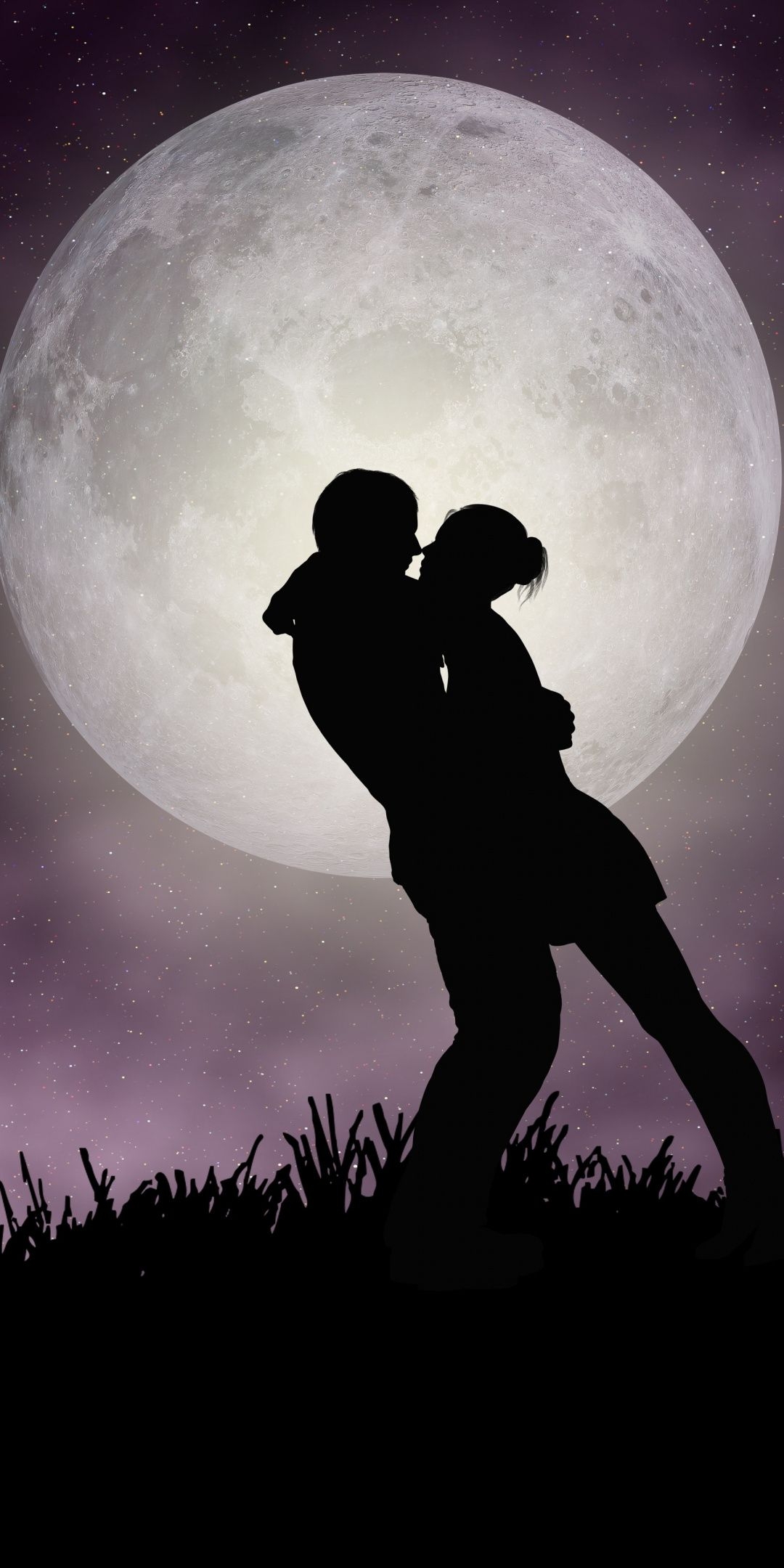 1080x2160 Moon, romantic night, couple, silhouette, art,  wallpaper. Silhouette art, Romantic wallpaper, Silhouette painting, Phone