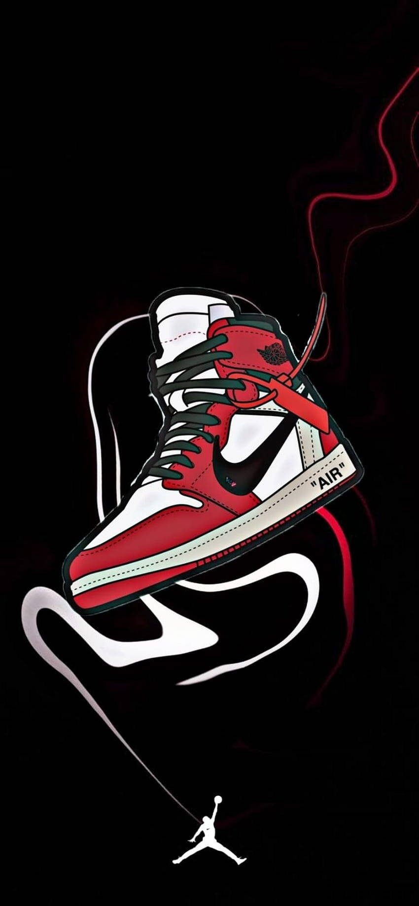 850x1840 Download A Red And White Jordan Sneaker With Smoke Coming Out Of It Wallpaper, Phone