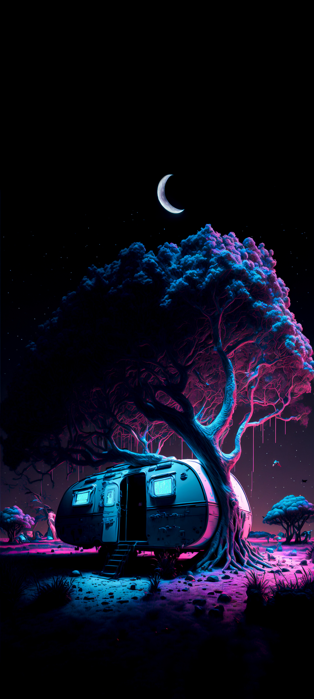 1030x2280 OLED IPhone Wallpaper: AI Generated Night Scene, Phone