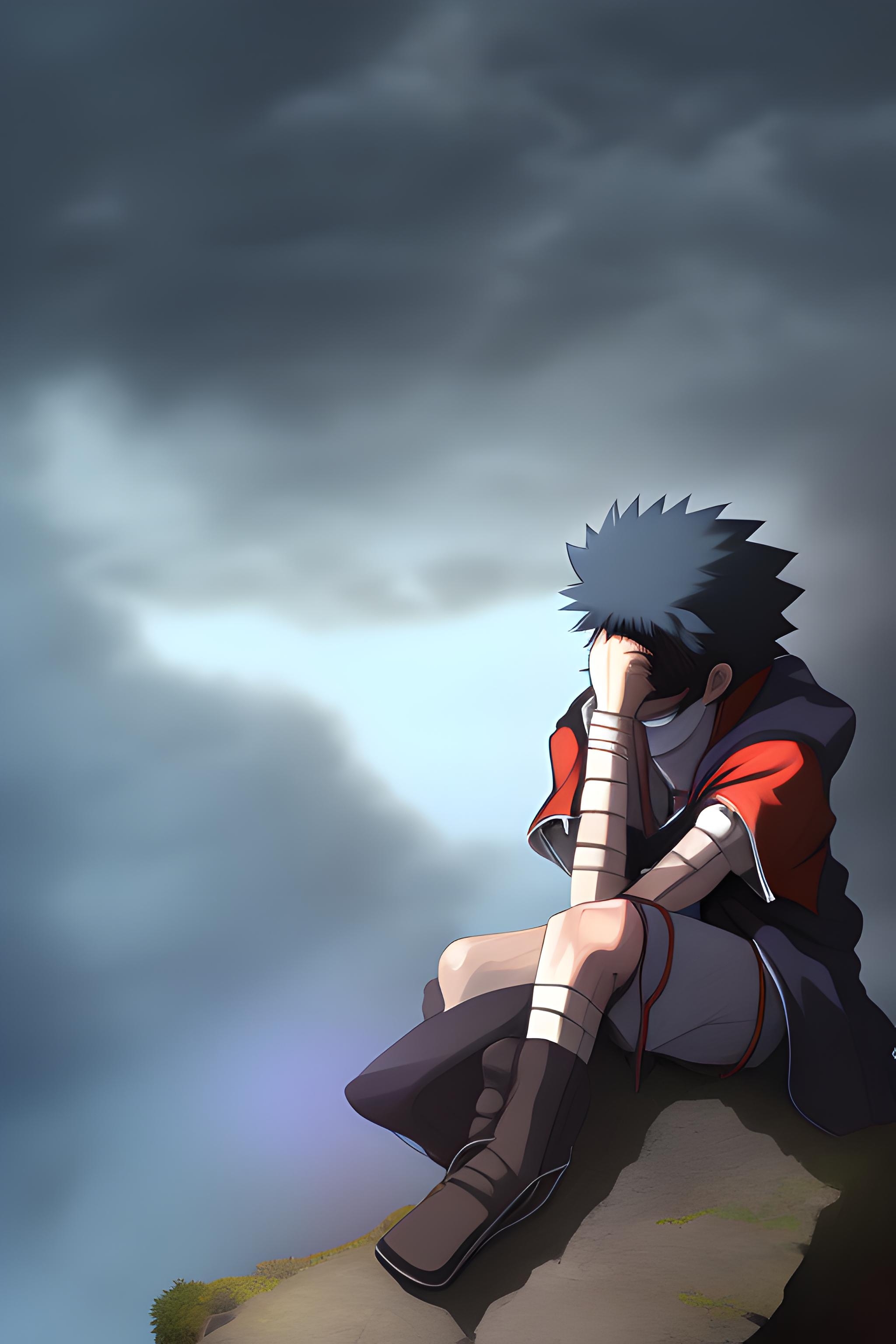 2050x3080 Obito uchiha sad sitting on a cliff, Phone