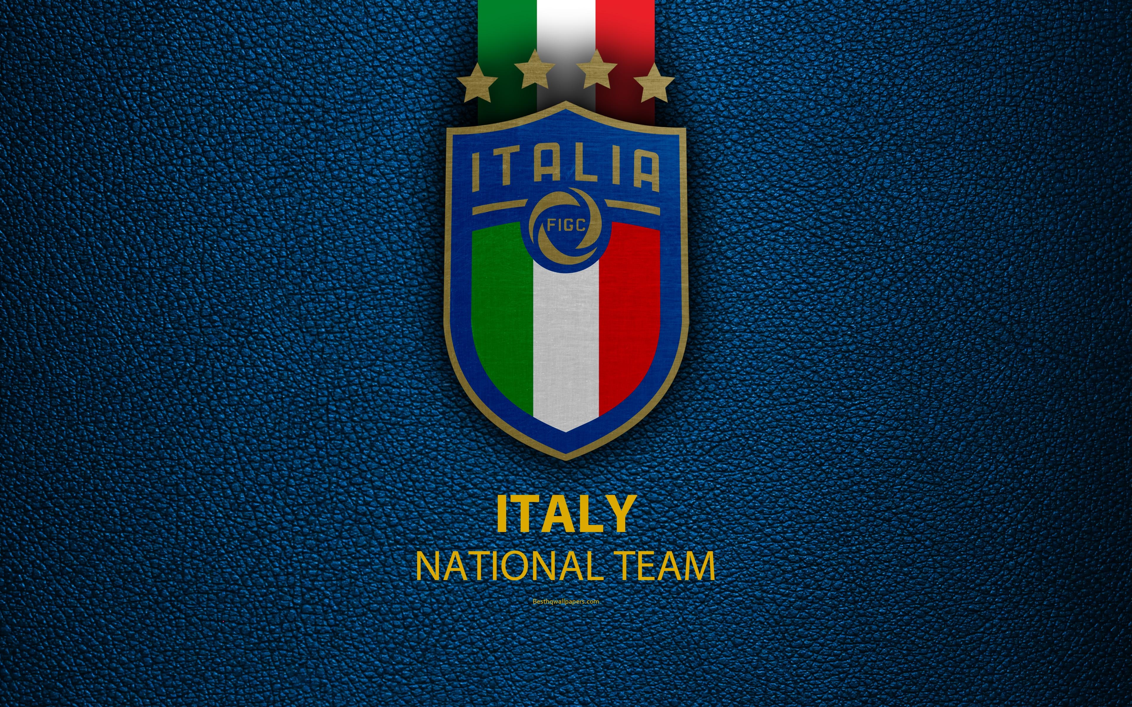 3840x2400 Download wallpaper Italy national football team, 4k, blue leather, Desktop