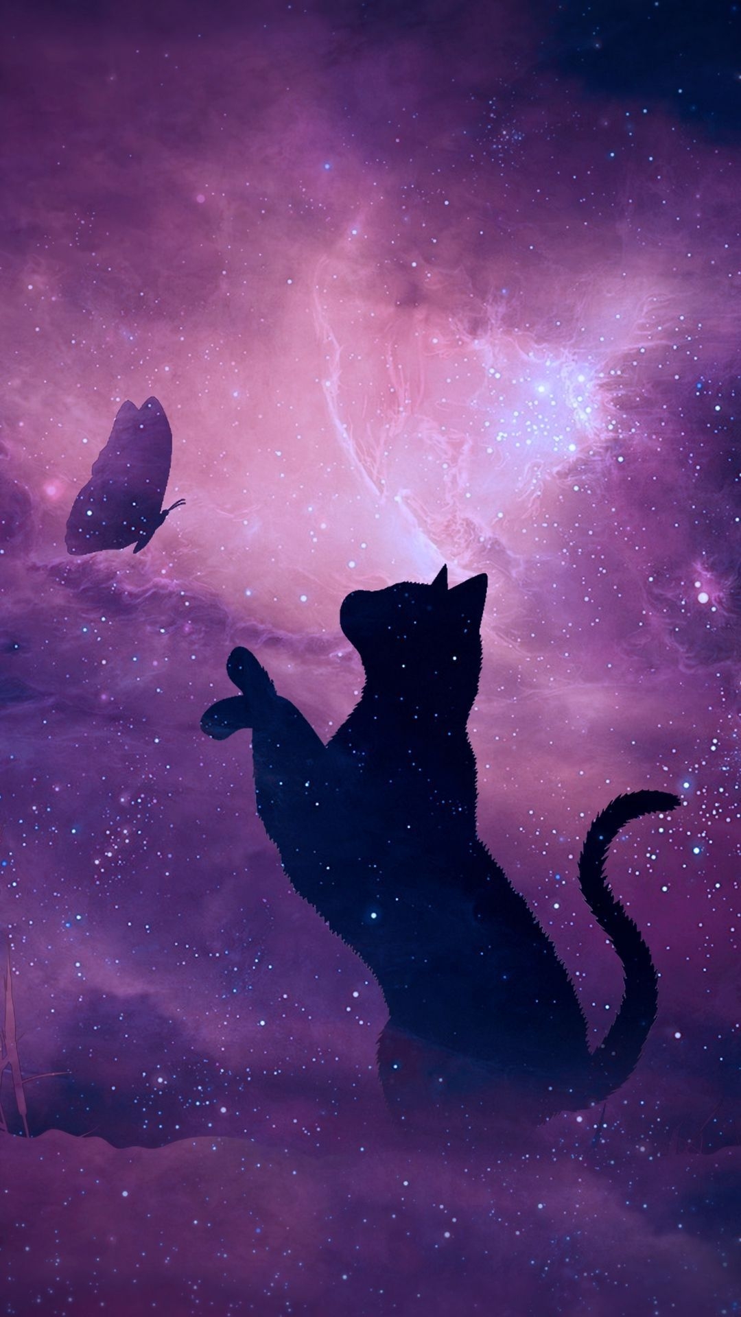 1080x1920 Black cat, Purple, Violet, Sky, Celestial event, Illustration, Phone