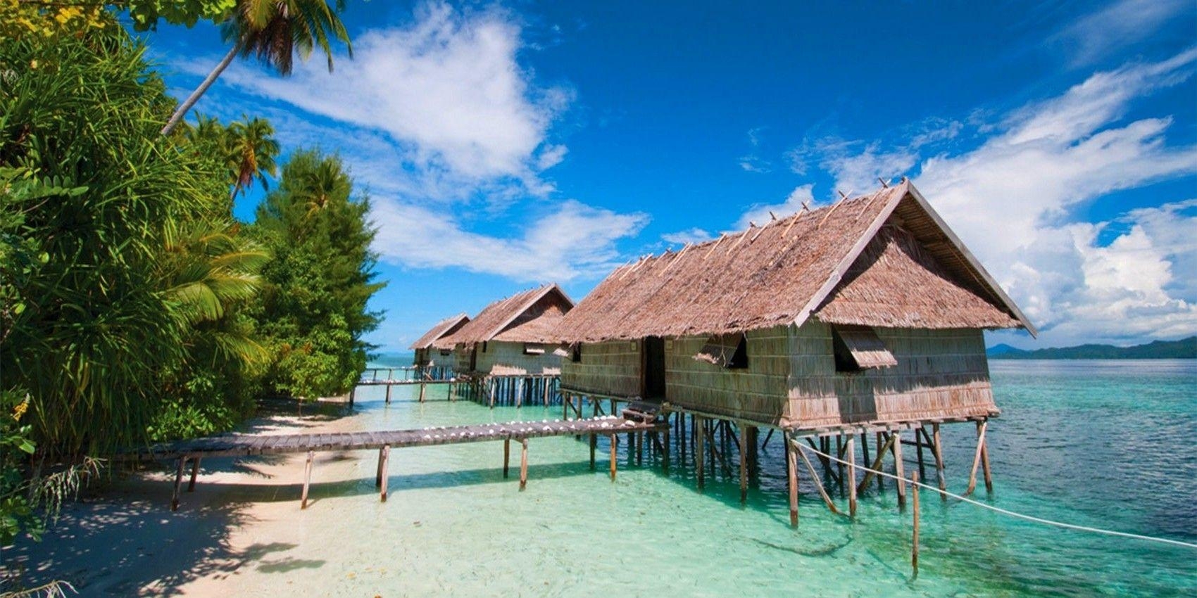 1700x850 nature, Water, Cabin, Scuba Diving, Beach, Palm Trees, Landscape, Dual Screen