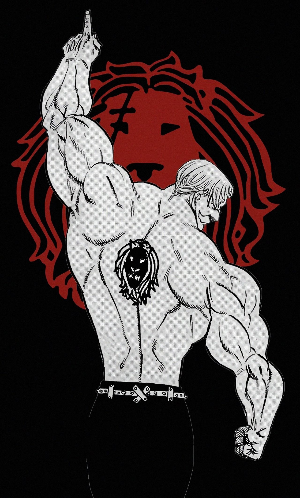 1280x2120 Download Black and white, Escanor, minimal, art, The Seven Deadly, Phone